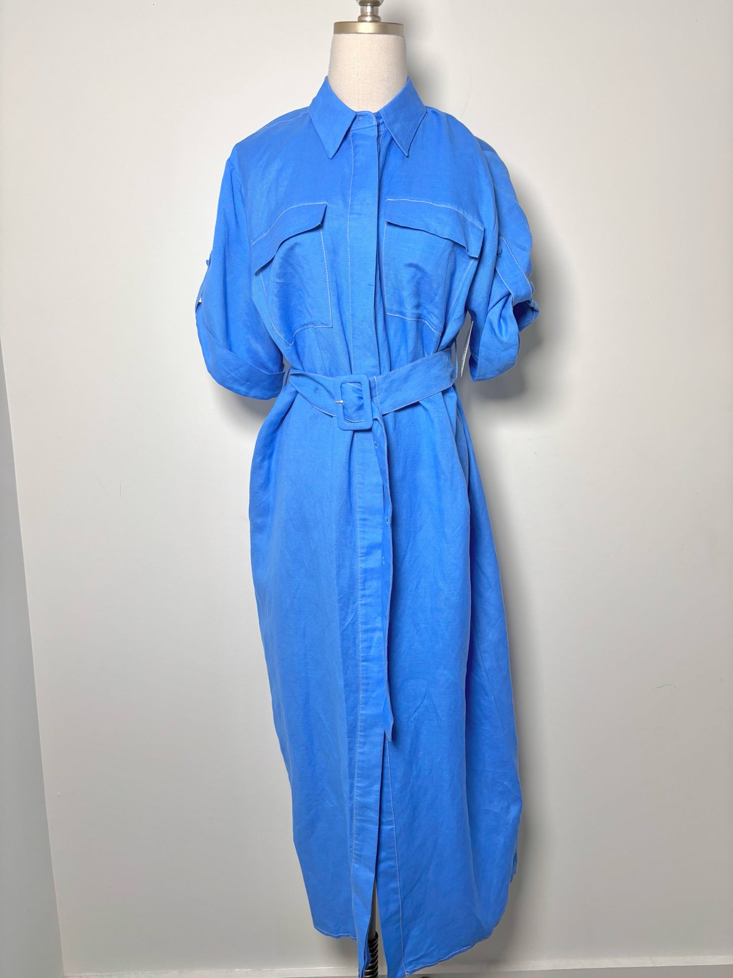 Women Size M Hunter Bell Blue Solid Linen Dress