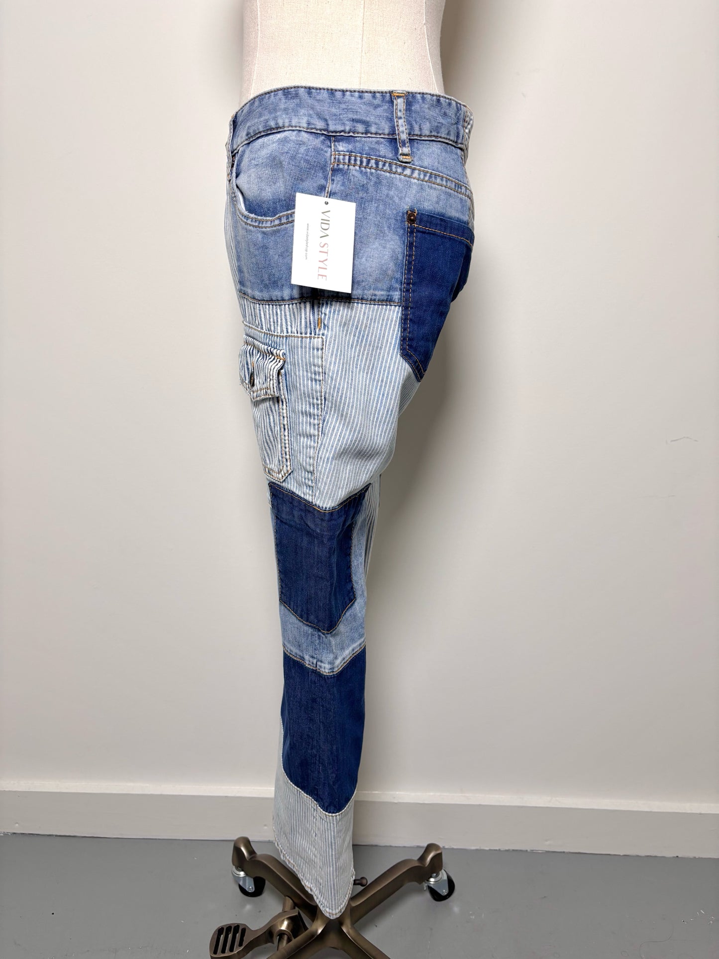 Women Size 44 Dsquared2 Blue, White Patchwork Cotton Jeans