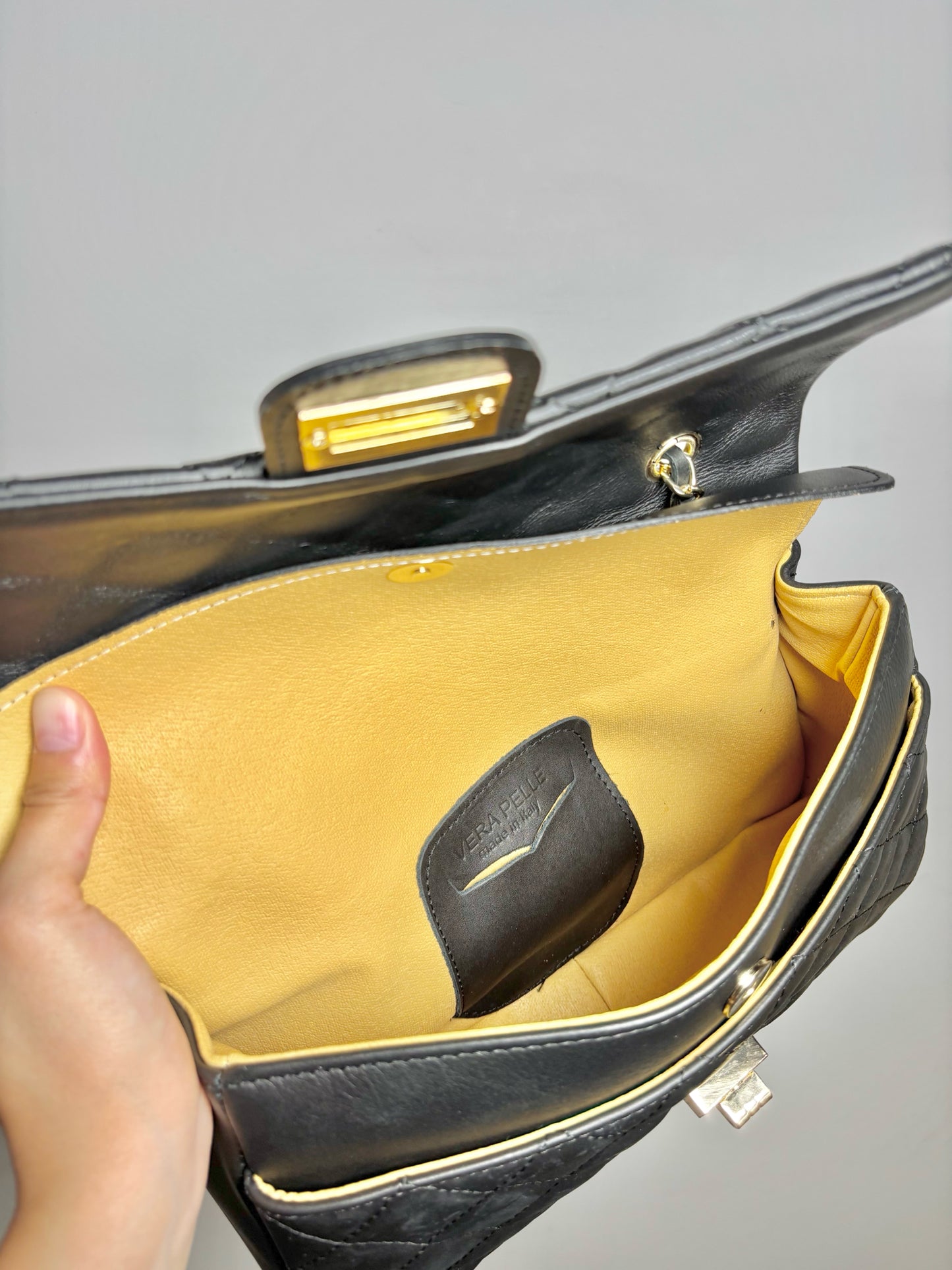 No Label Solid Leather Black Cowhide Flap Purse