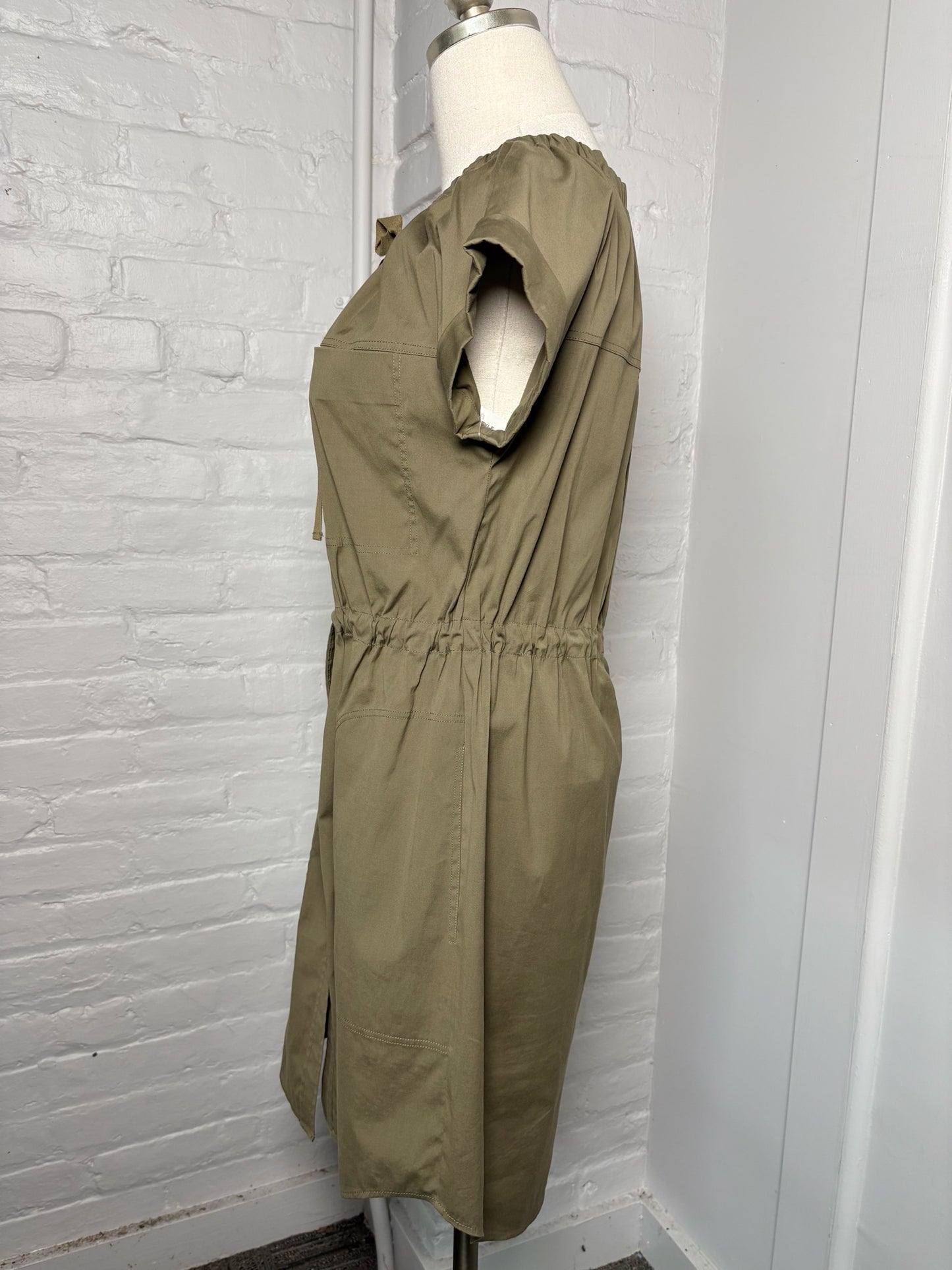 Women Size 0 Theory Olive Solid Cotton Dress