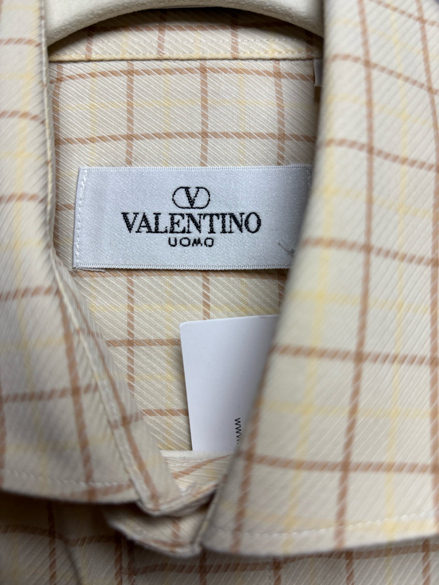 Valentino Tan 100% Cotton Checkered Men's Vintage Shirt