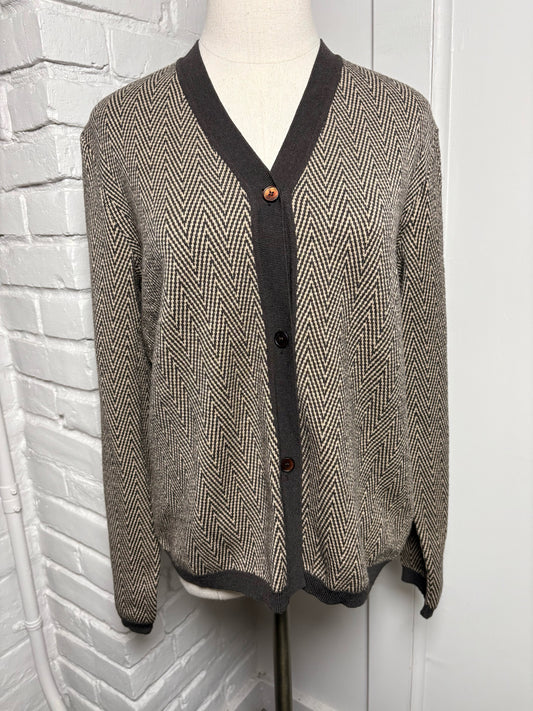 Women Size L Max Mara Brown, Cream Chevron Wool Sweater