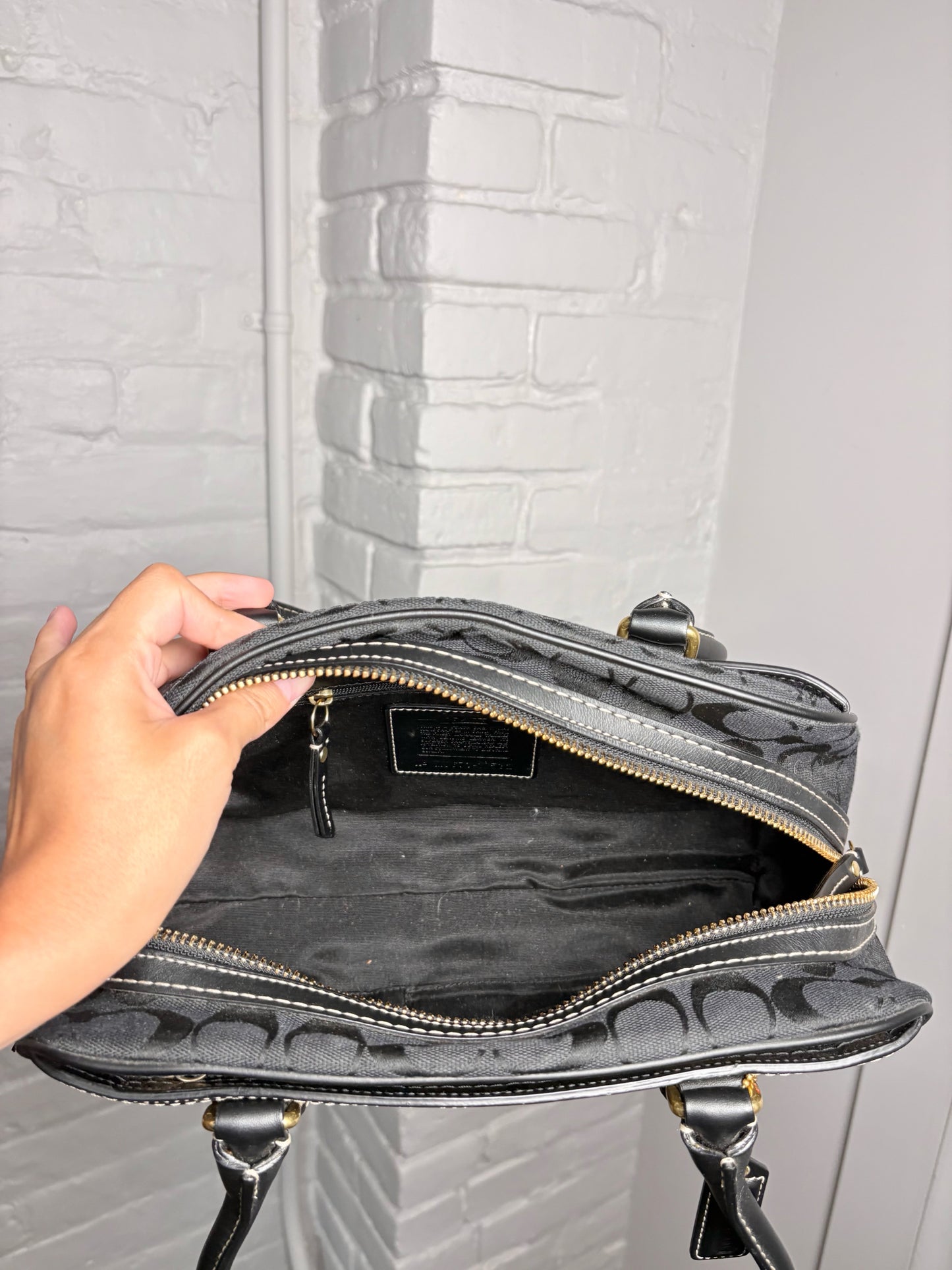 Coach Monogram Canvas, Leather Signature Black Purse