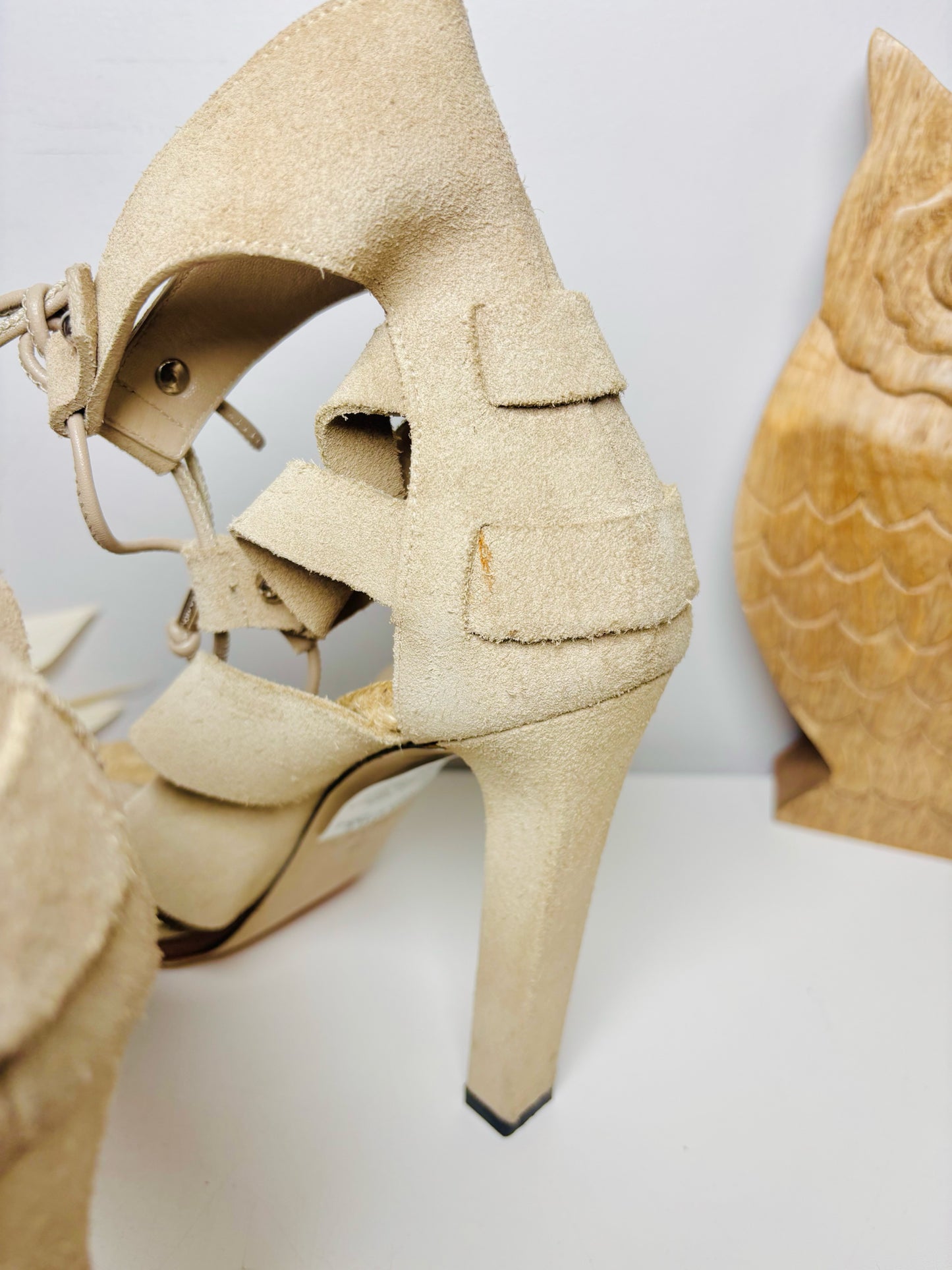 W Shoe Size 40 (9.5, US) Gucci Khaki Leather Suede Jasmine Lace Espadrille Heels