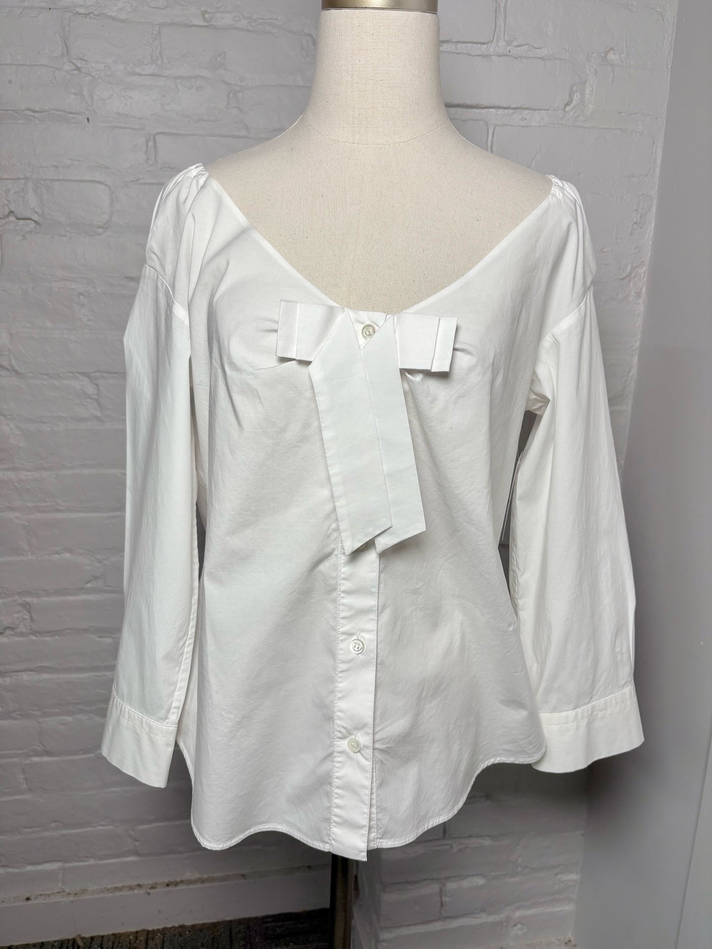 Women Size M Moschino White Cotton Long Sleeves Bow Shirt
