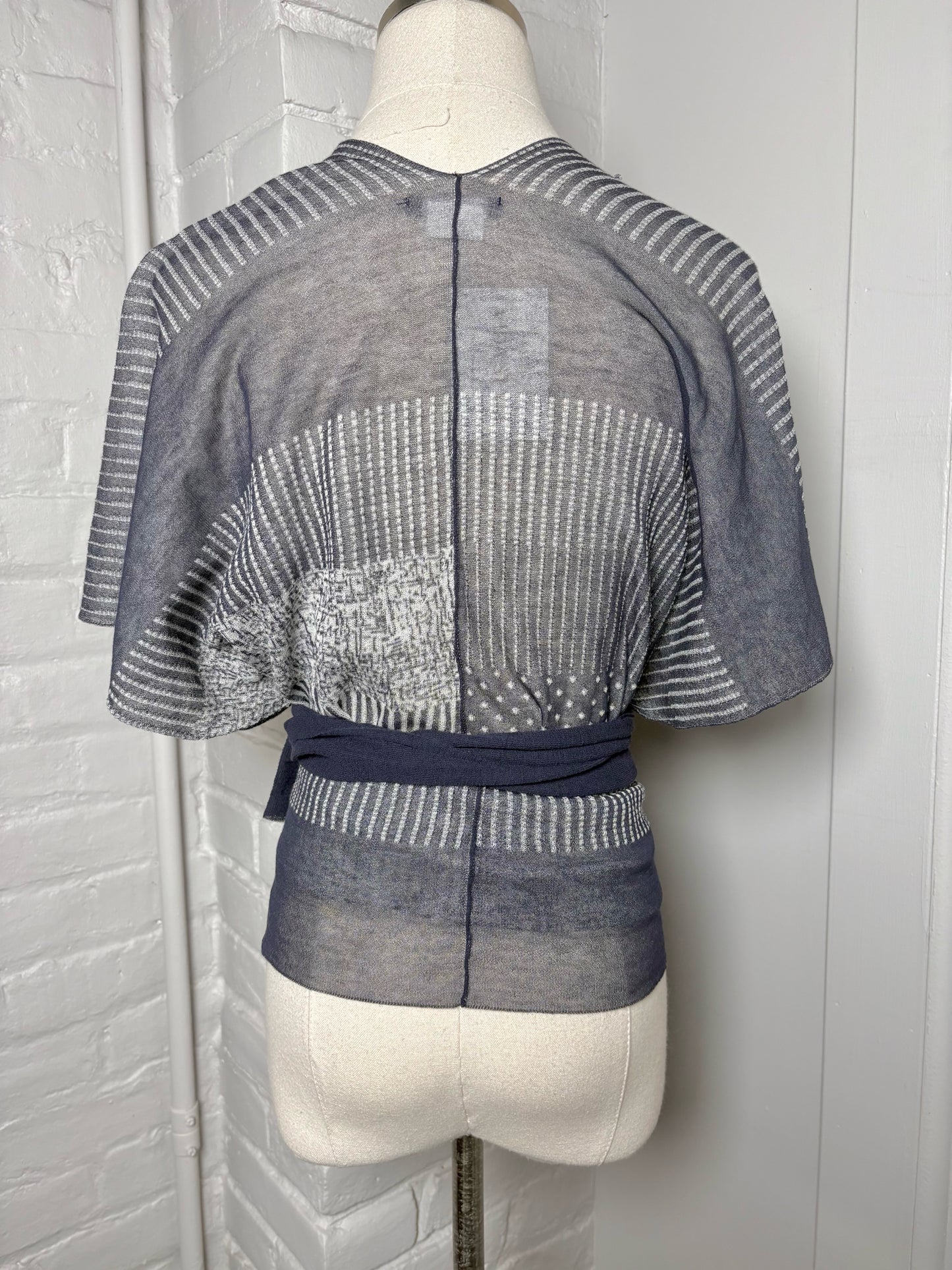Women Size L Crea Concept Gray Patchwork Cotton Blend Blouse