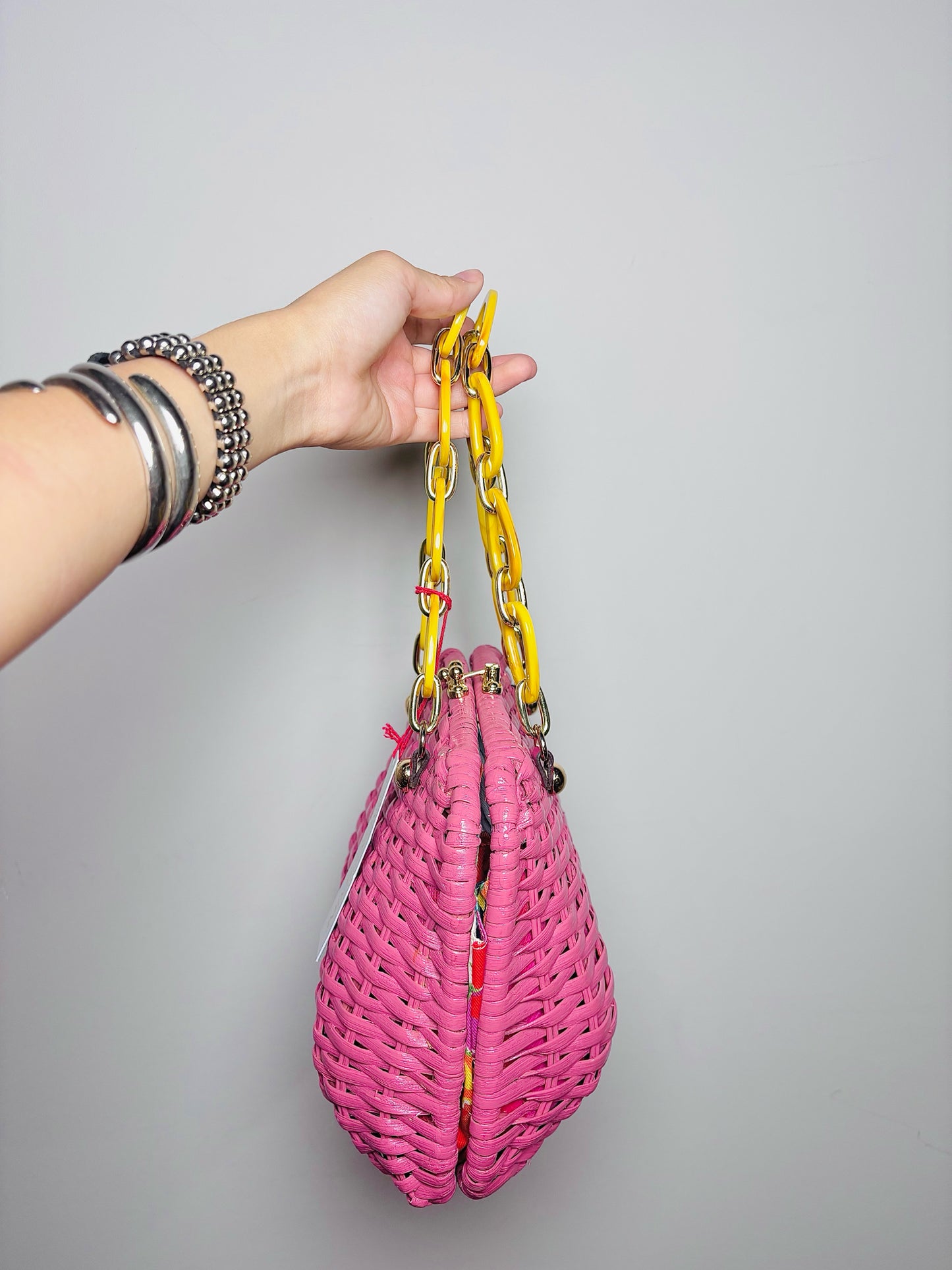 Frances Valentine Solid Wicker NWT Pink Purse