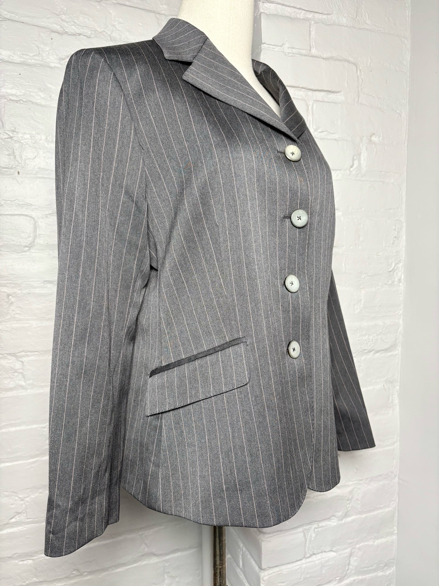 Women Size 46 (10, US) Gianluca Isaia Napoli Gray Pinstripe Wool Vintage Jacket
