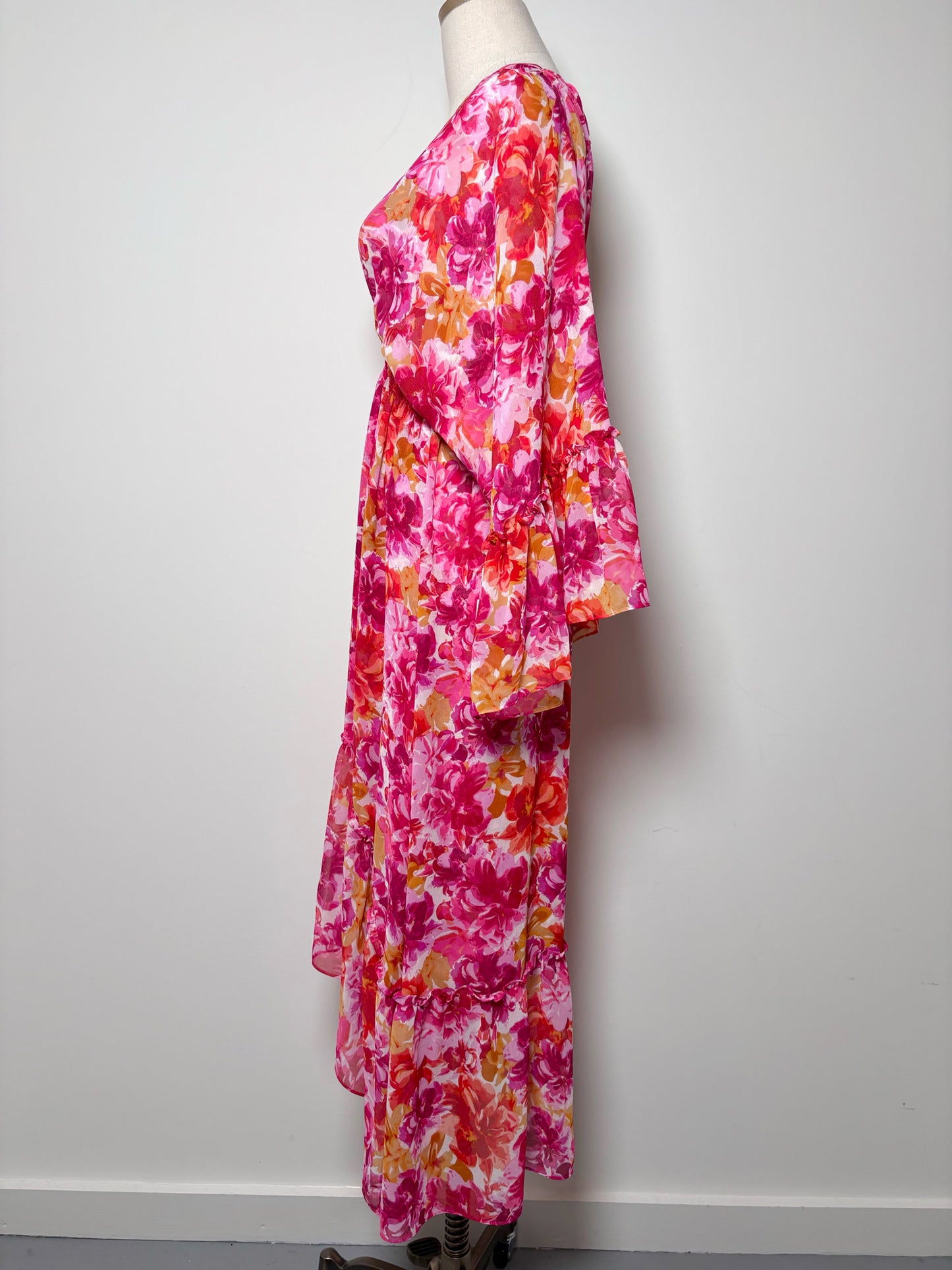 Women Size XS Misa Los Angeles Red, orange, pink Floral Polyester Dress