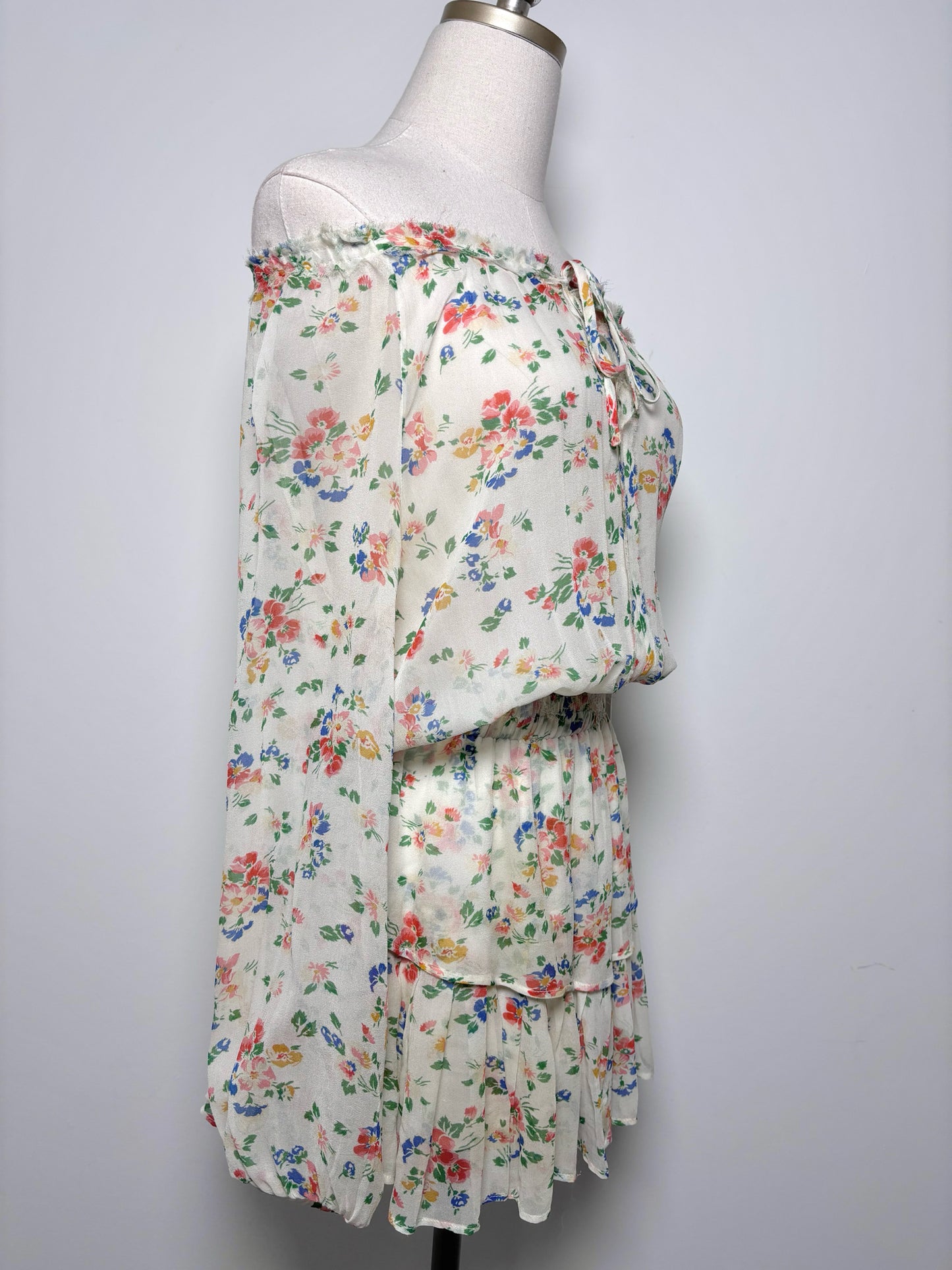 Women Size XS LoveShackFancy Cream, green, blue, red, yellow Floral Silk Dress