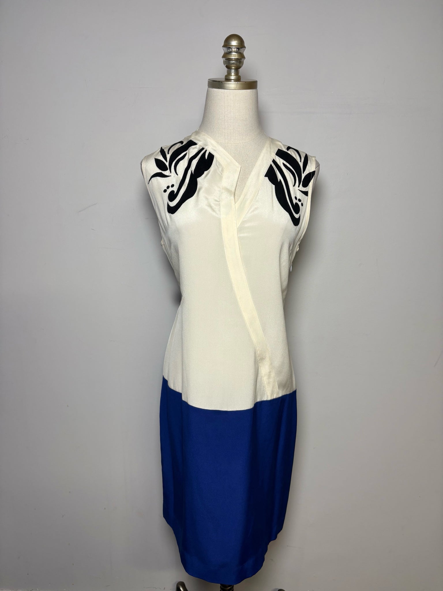 Women Size 6 Derek Lam 10 Crosby Cream, Blue Patches, Colorblock 100% Silk  Dress