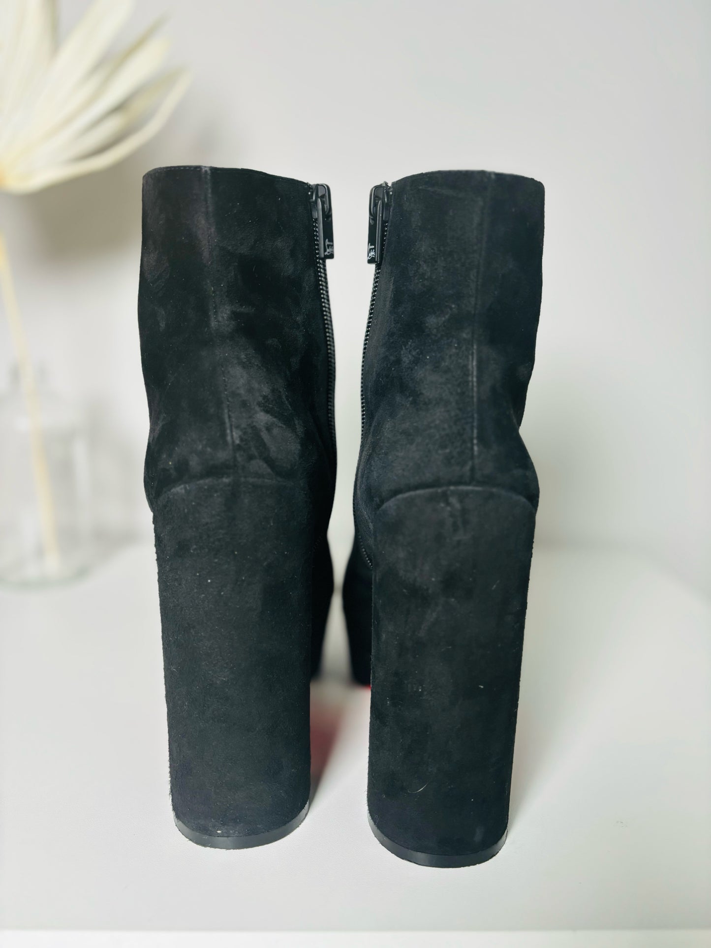 W Shoe Size 38.5 Christian Louboutin Black Platform Leather Suede Boots