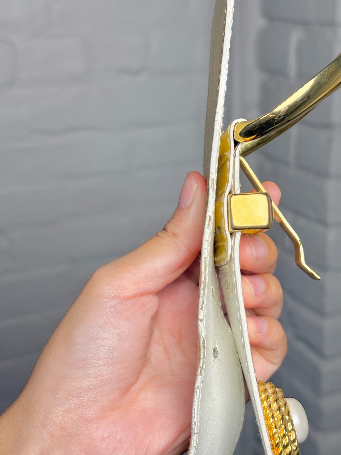 Escada Leather 40 (S) Vintage Metallic Gold Pearls Belt