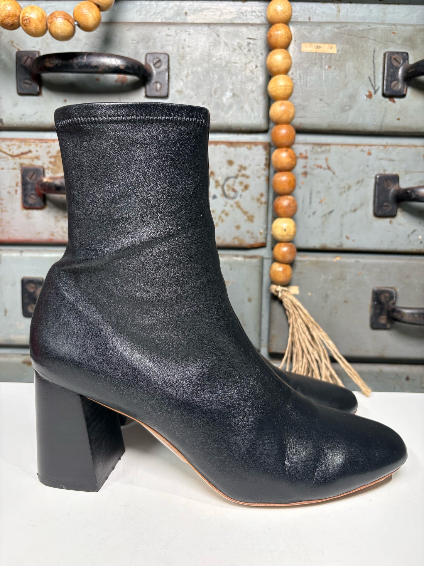 W Shoe Size 9 Loeffler Randall Elise Black Leather Stretch Ankle Boots