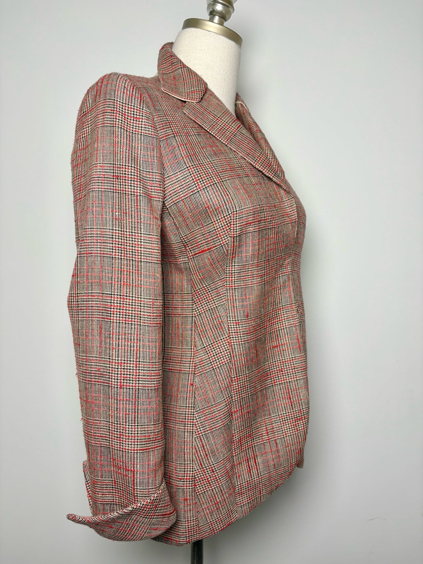Women Size 6 Akris Khaki, Red, Black Plaid NWT Blazer