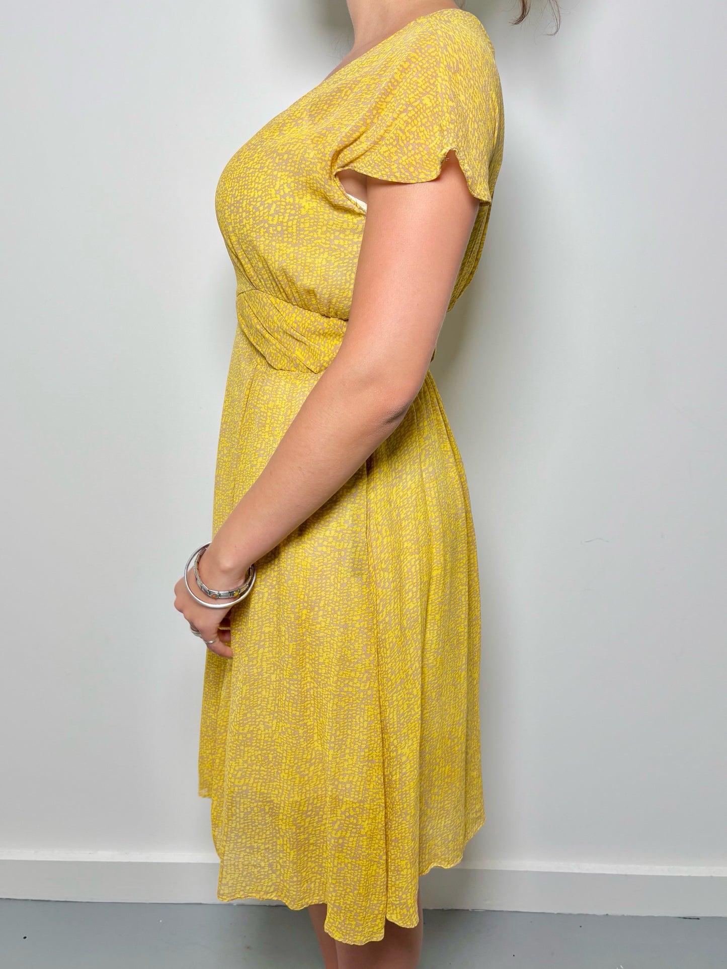 Women Size L L.K. Bennett Yellow Floral Print Dress