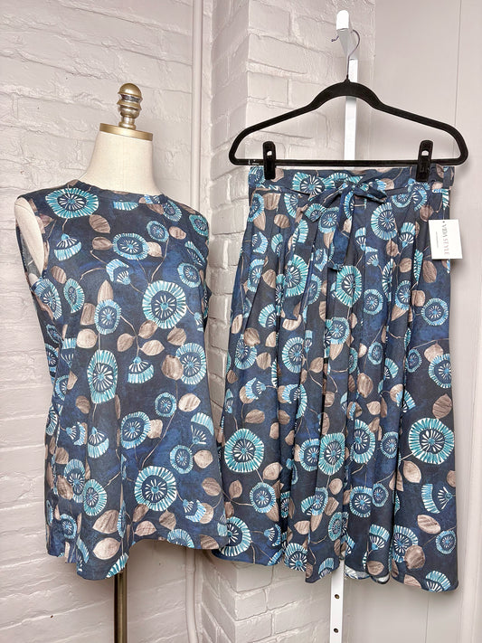 Women Size M Max Mara Blue Geometric Cotton A-line Skirt