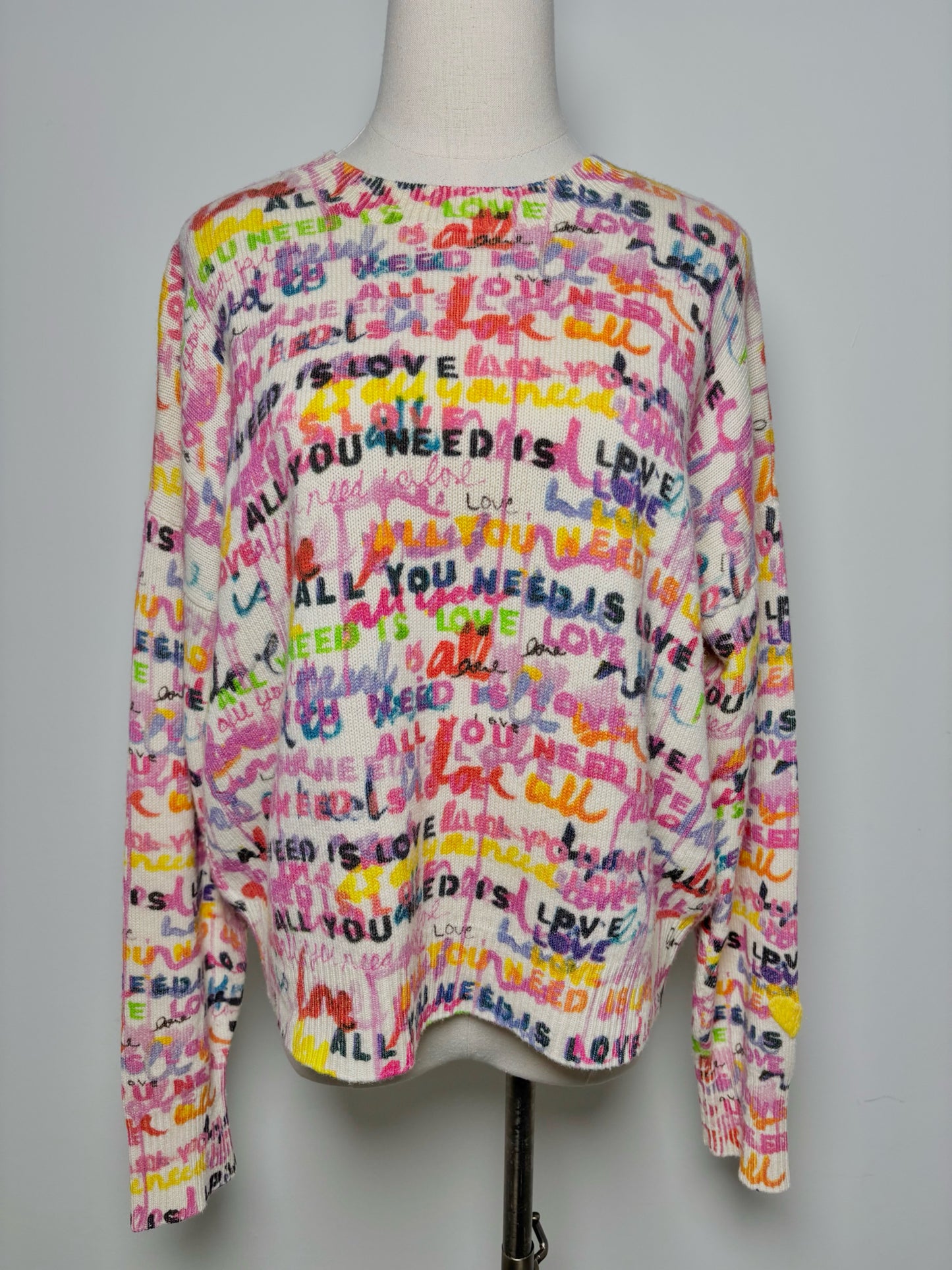 Women Size S Kerri Rosenthal Multi-Color Script Cashmere Sweater