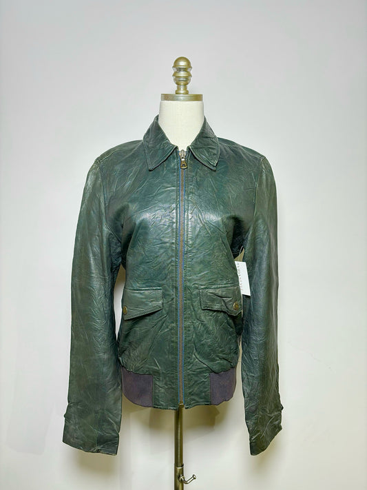 Women Size S Dolce & Gabbana Green Solid Leather Jacket