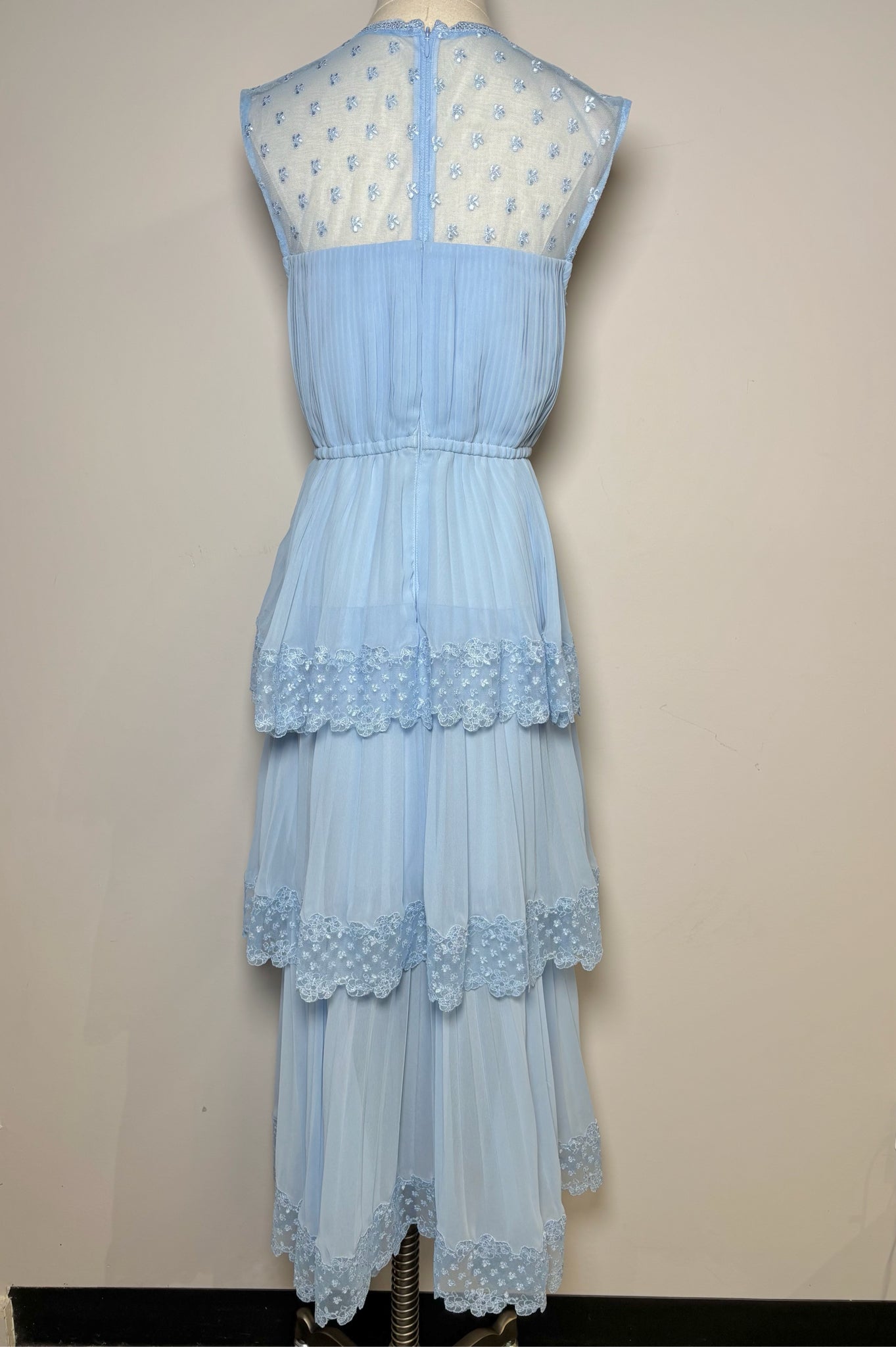 Women Size M Self-Portrait Baby Blue SolidTiered Midi Dress