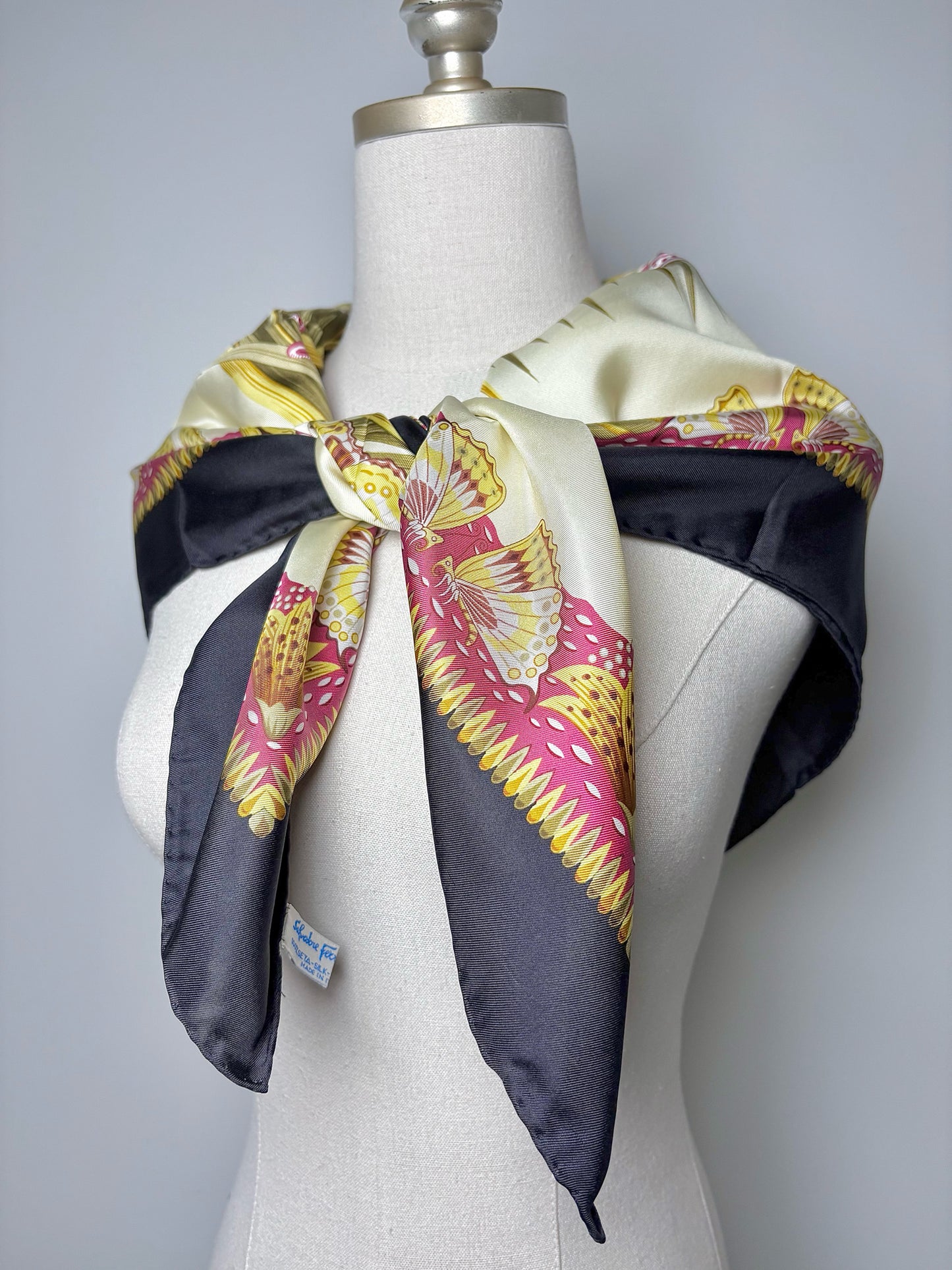 Salvatore Ferragamo Birds, Frogs, Stork, Silk Pre-owned Square Scarf