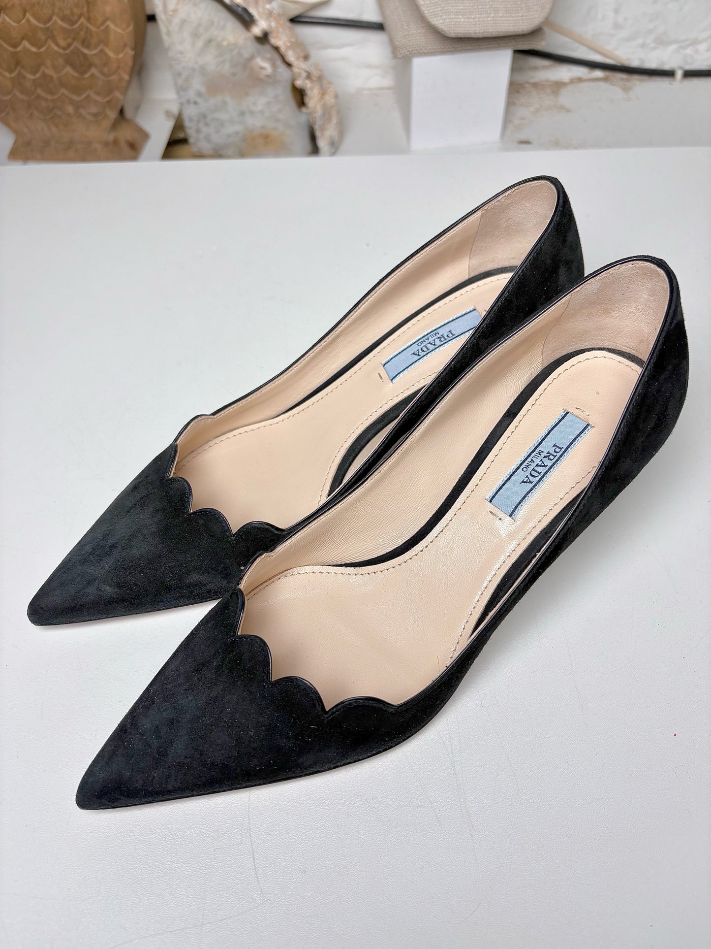 W Shoe Size 35 Prada Black Suede Heels