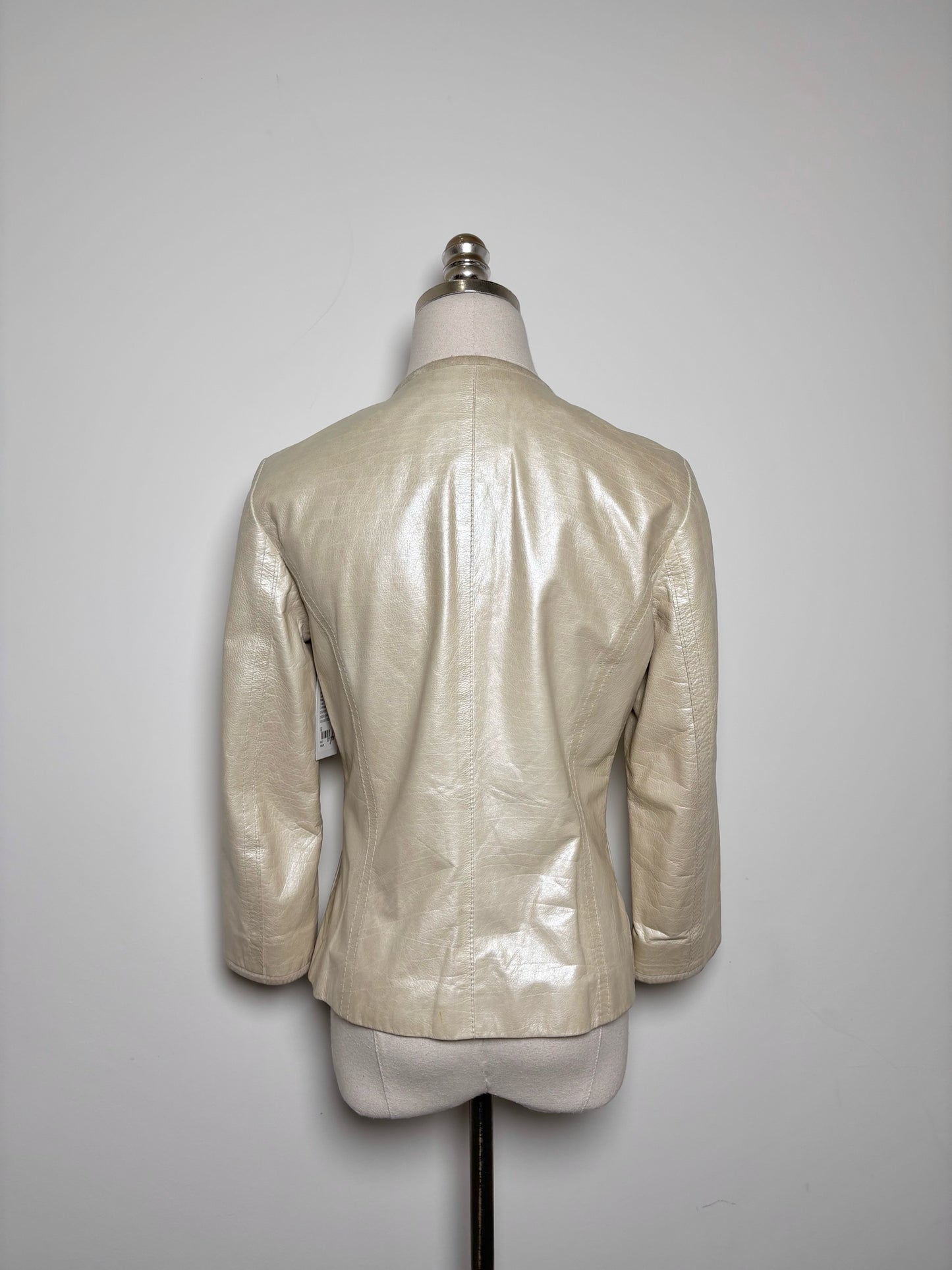 Women Size S Boss Cream Solid Leather Jacket