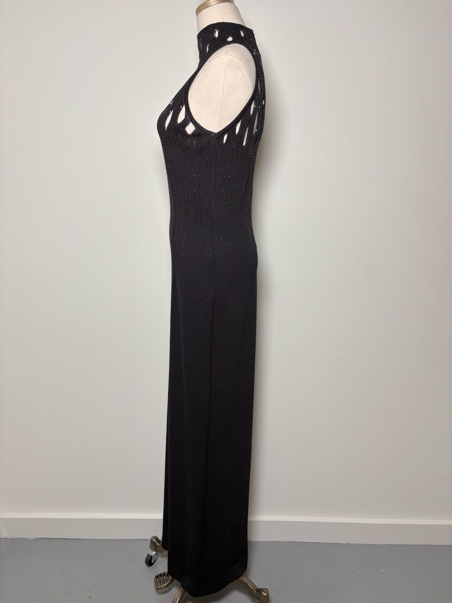 Women Size L St. John Black Solid Wool Midi Knit Dress