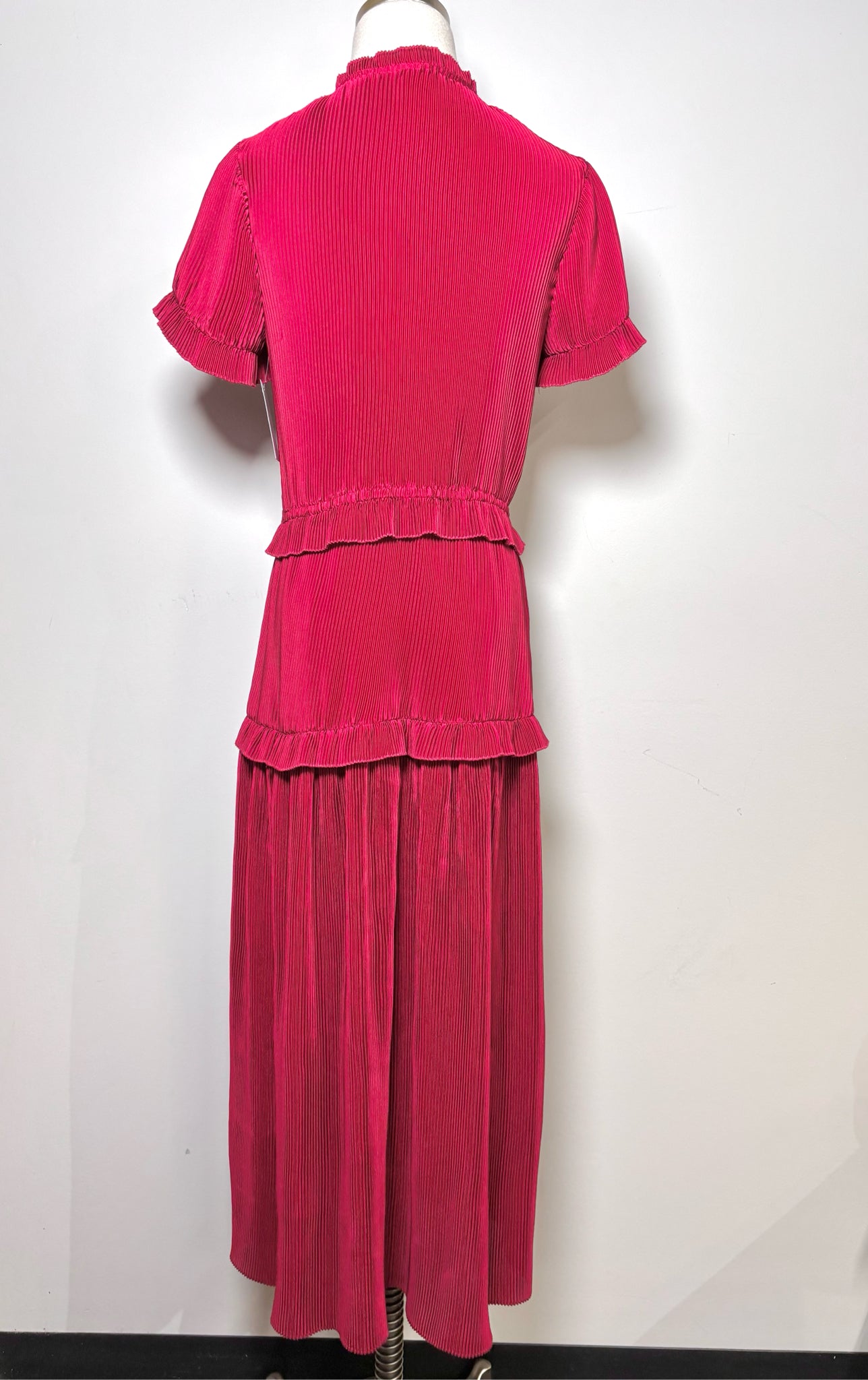 Women Size 6 ML Monique L'Huillier Wine Solid Midi Mini Pleats Dress