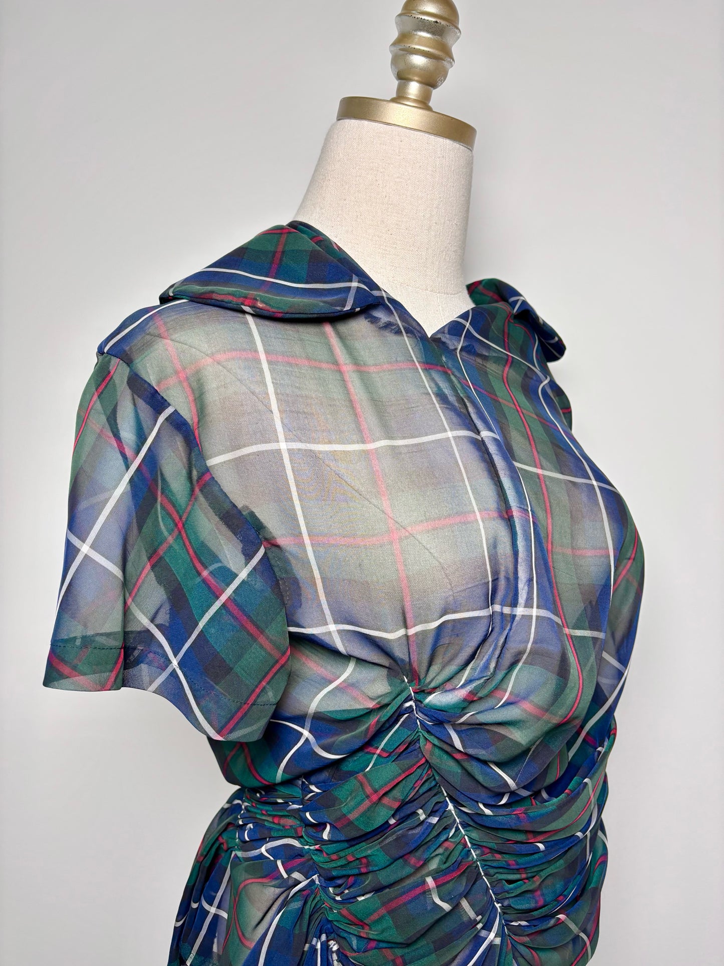 Women Size M Comme des Garcon Green, Blue, Red, White Plaid Polyester Shirt