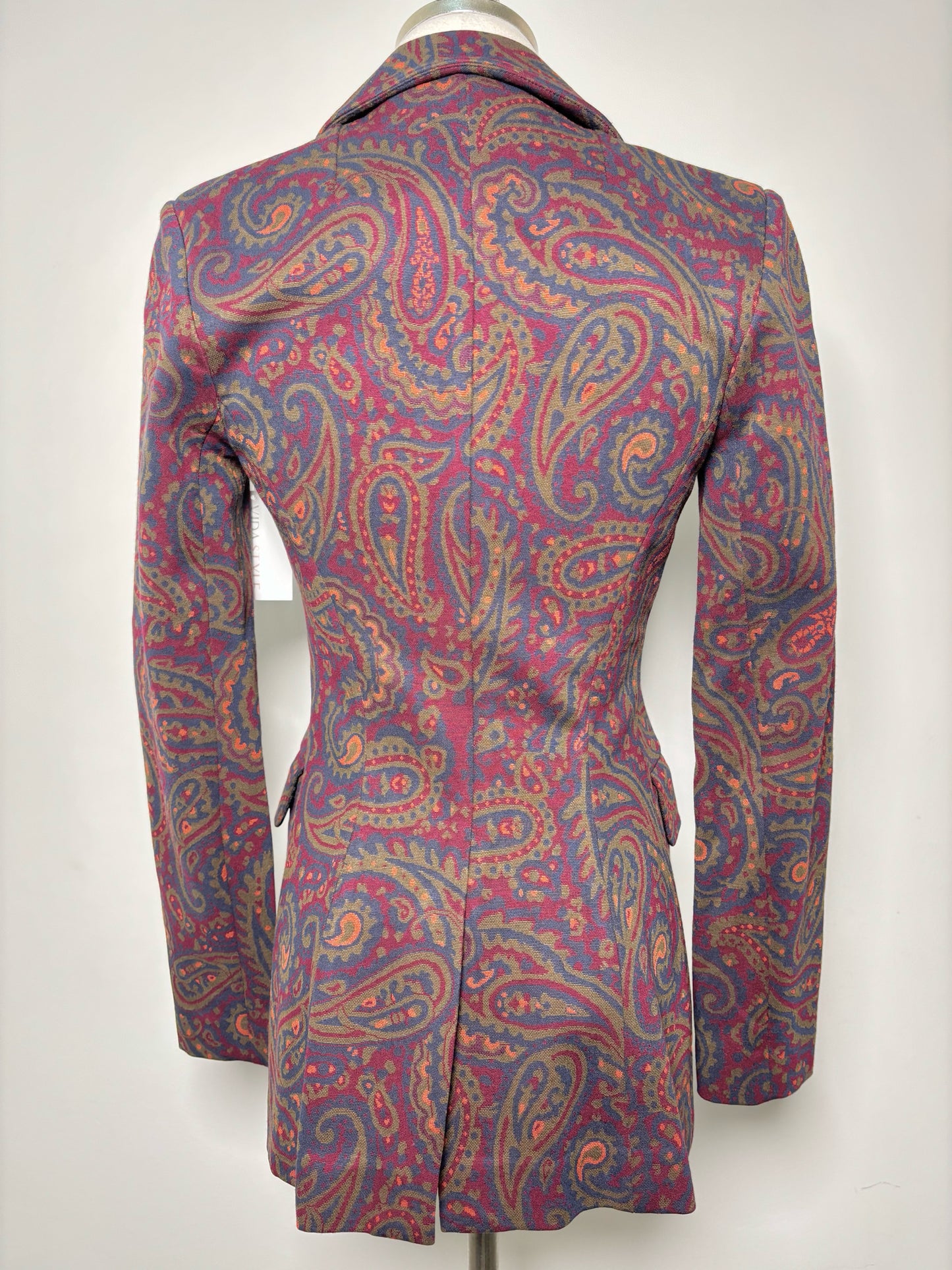 Women Size XS Rosetta Getty Burgundy, Olive, Navy & Orange Paisley Blazer