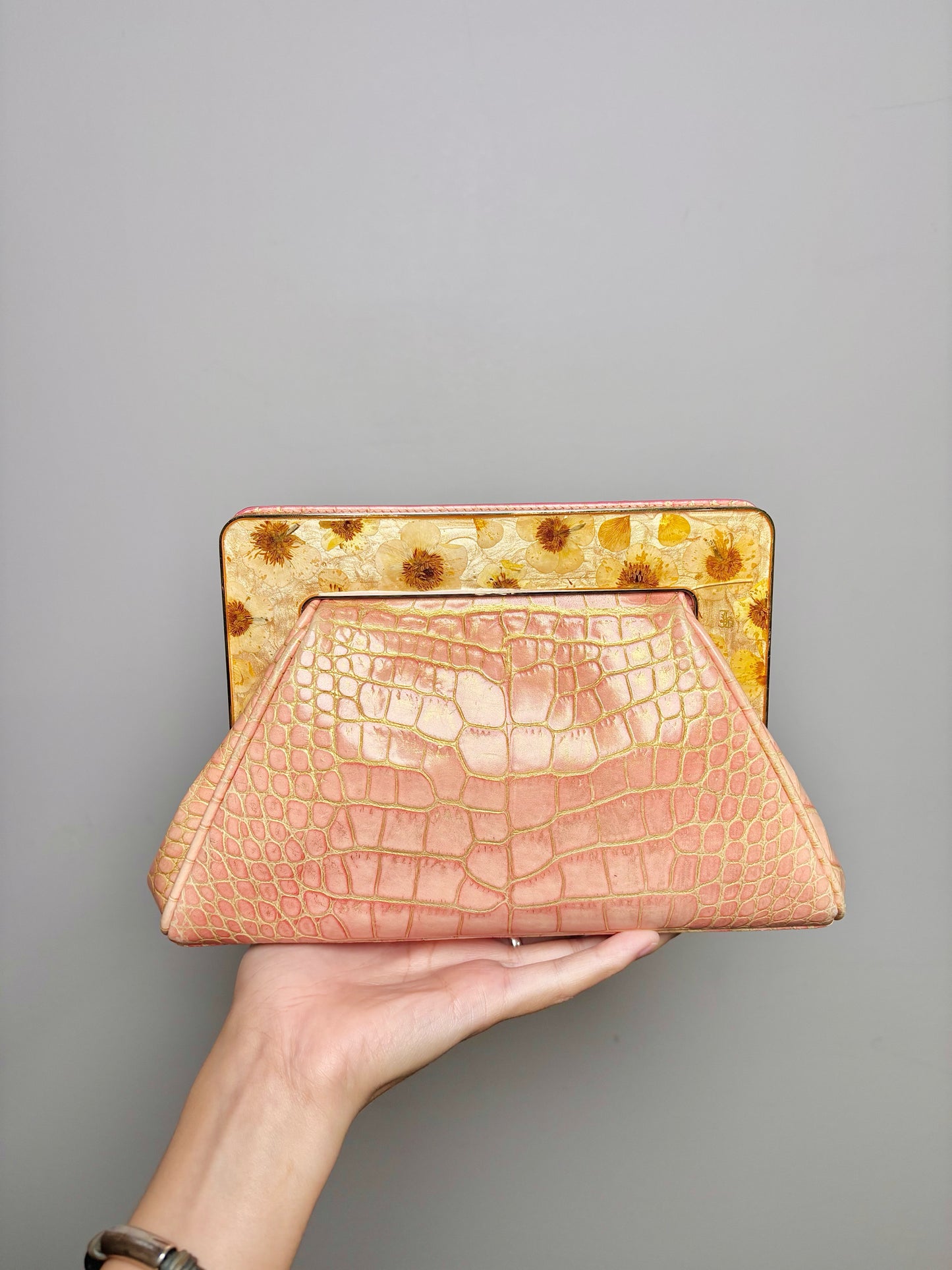 John Galliano Croc Embossed Leather Salmon Cowhide Vintage Purse