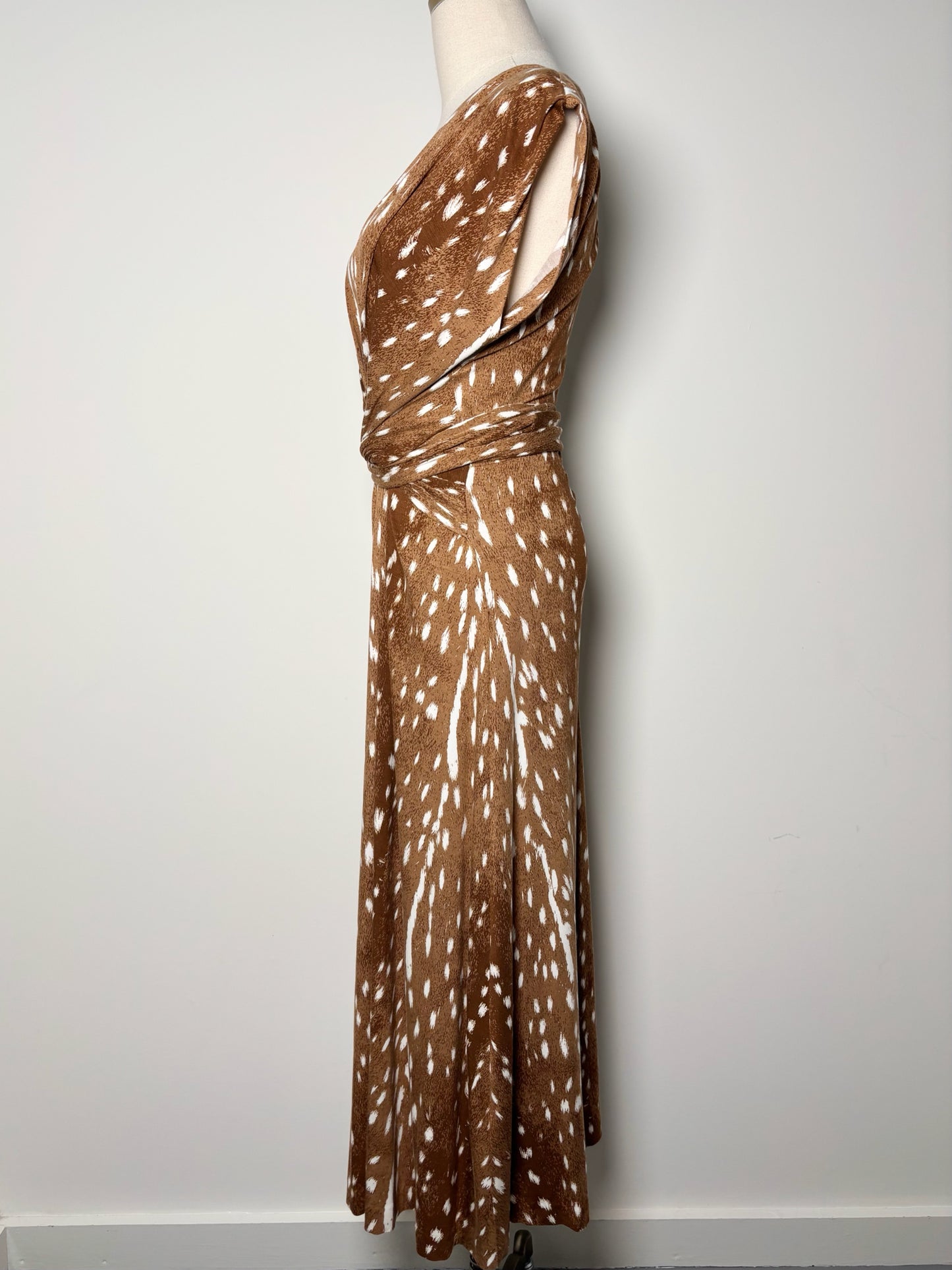 Women Size M Diane Von Furstenberg Brown, Cream Abstract Print Midi Dress
