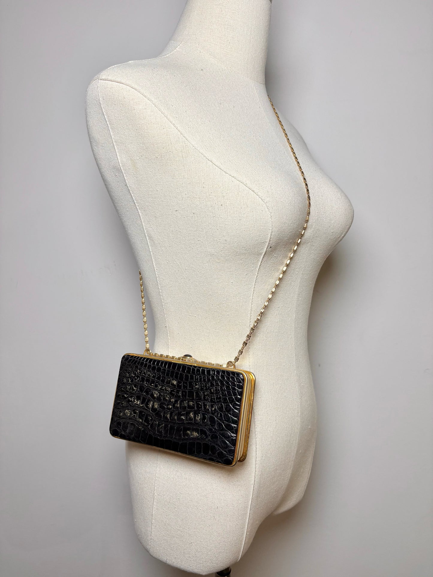 Judith Leiber Croc Embossed Leather Black Clutch/Crossbody