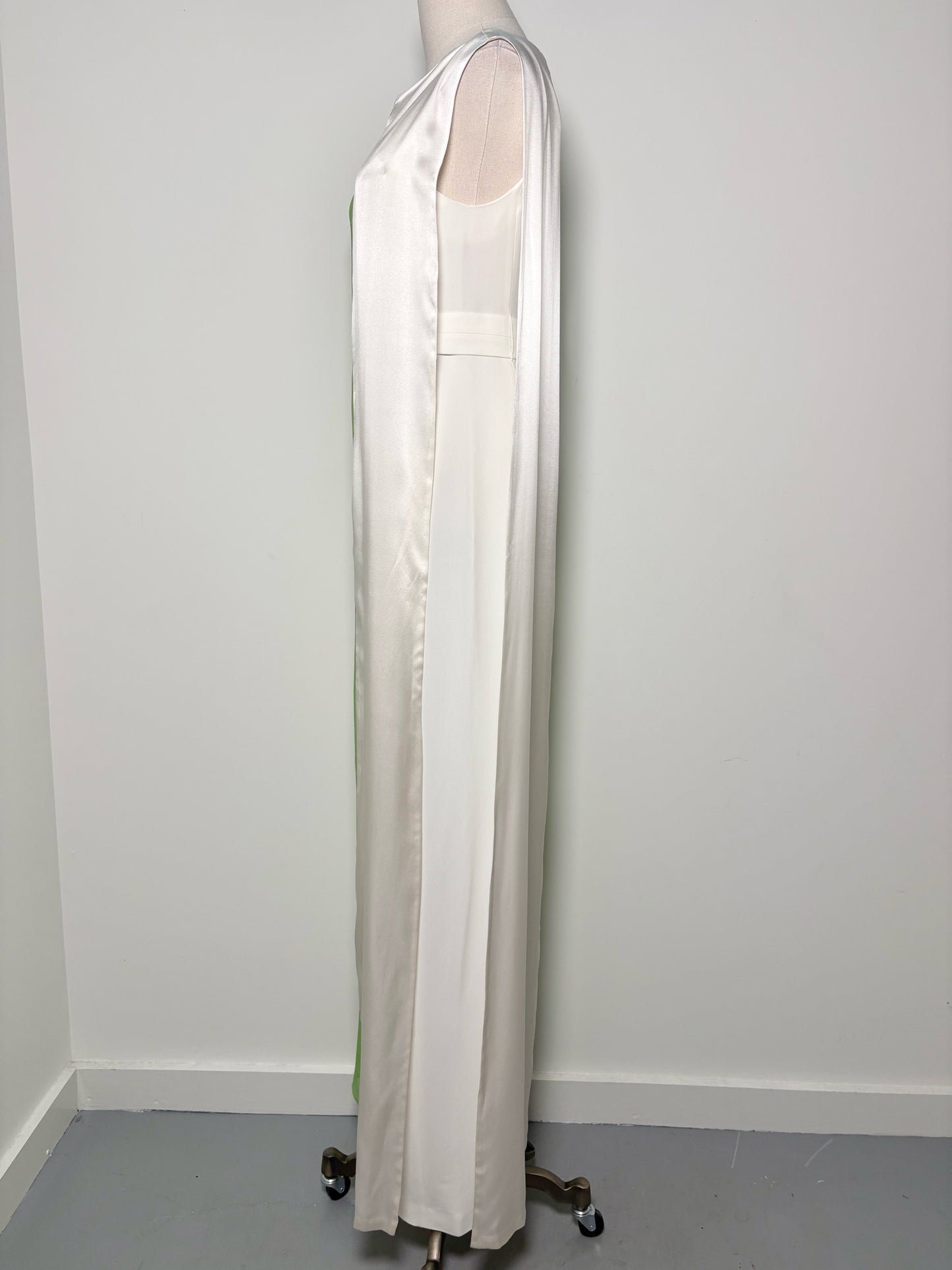 Women Size 42 ( 6 US) Hussein Chalayan Ivory w/Green Block Colorblock Silk Gown