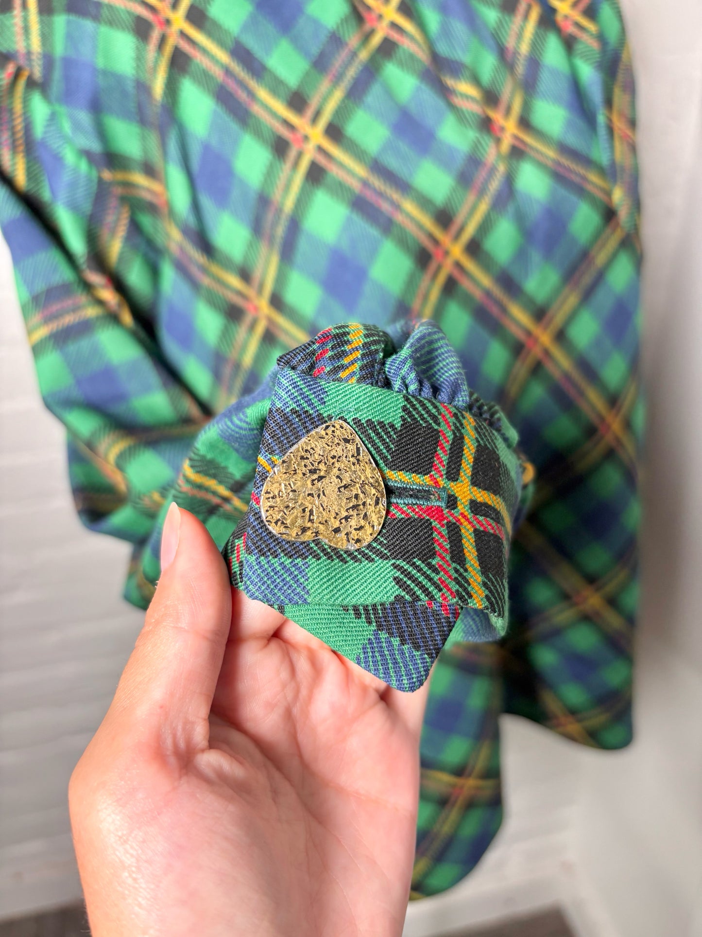Women Size 44 (12-14) Saint Laurent Green Plaid Vintage Top