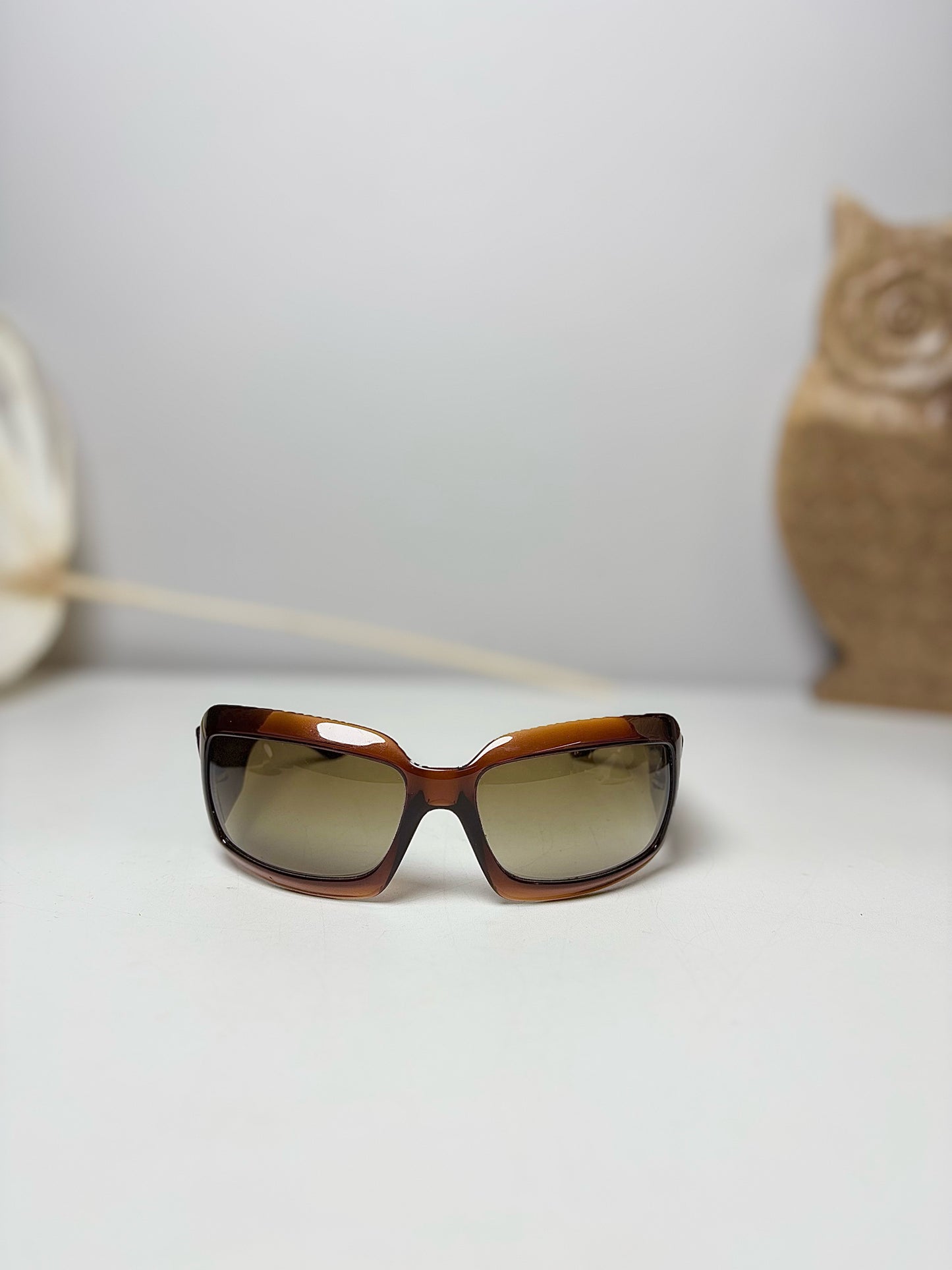 Chanel Brown Mother of Pearl CC Logo Square Frame Sunglasses