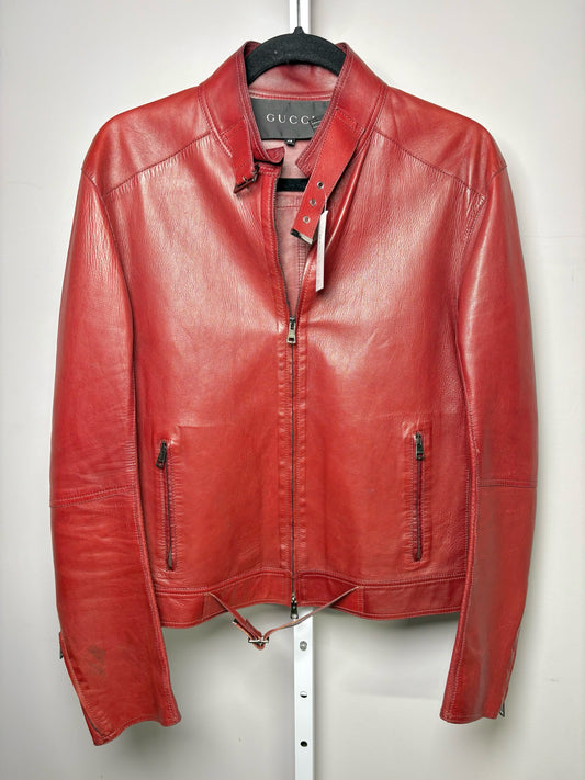 Gucci Burgundy Leather Solid Men's 48 (XL) Jacket