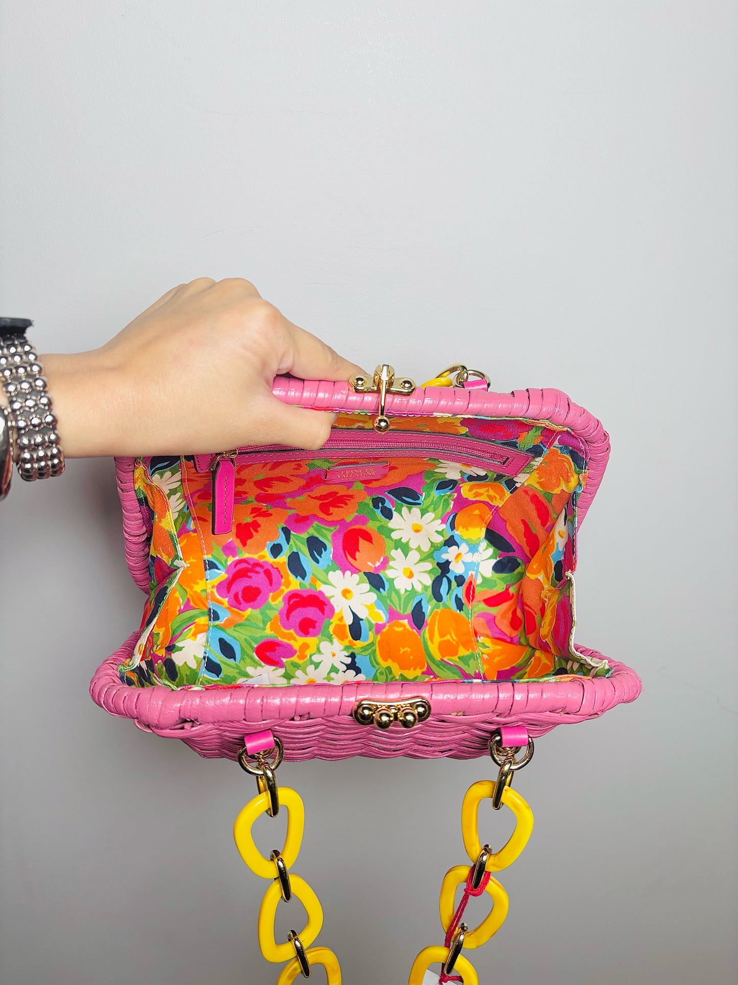 Frances Valentine Solid Wicker NWT Pink Purse
