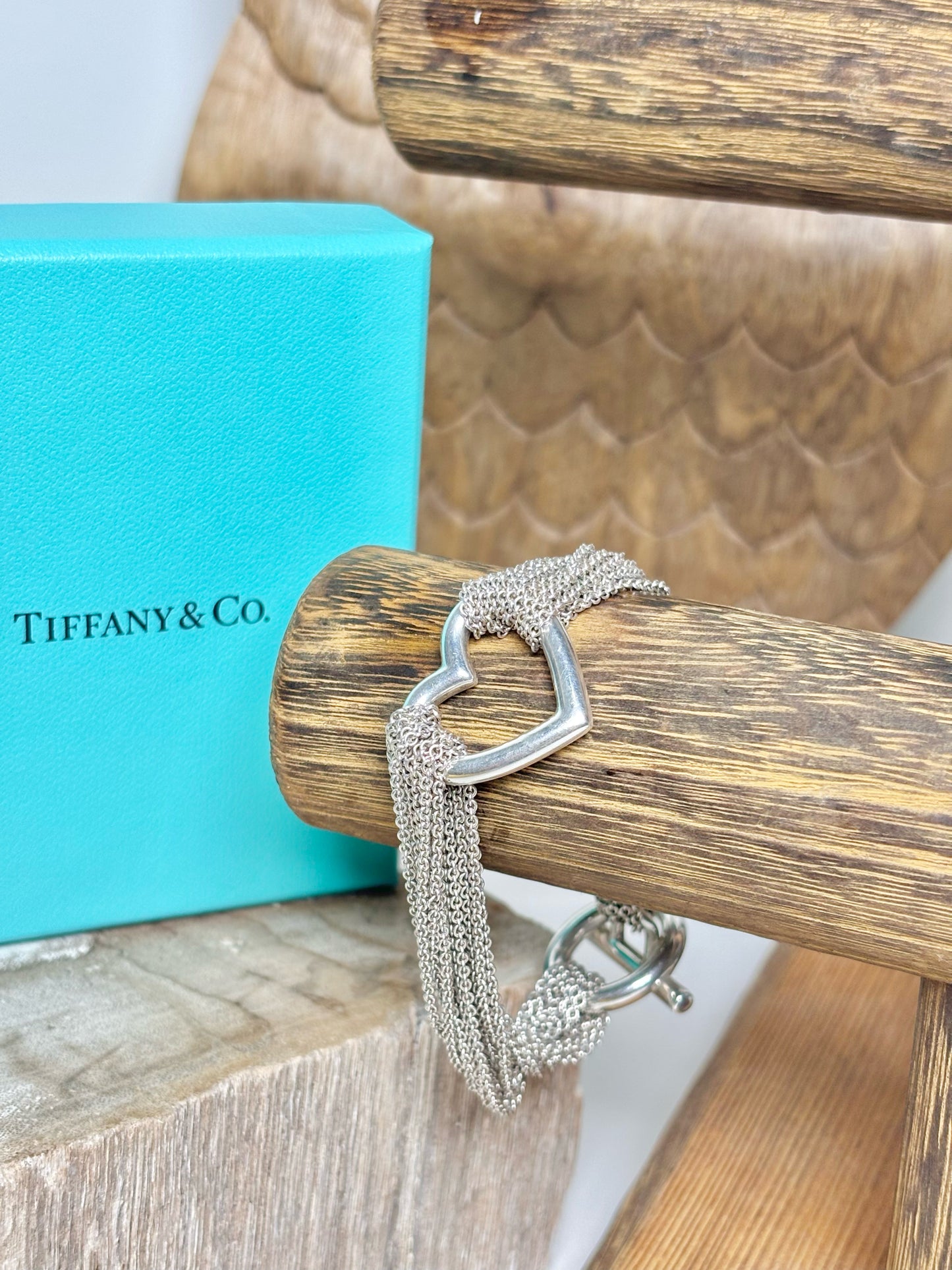 Sterling Silver Tiffany & Co. Heart Charm Multi-strand Toggle Clasp Bracelet