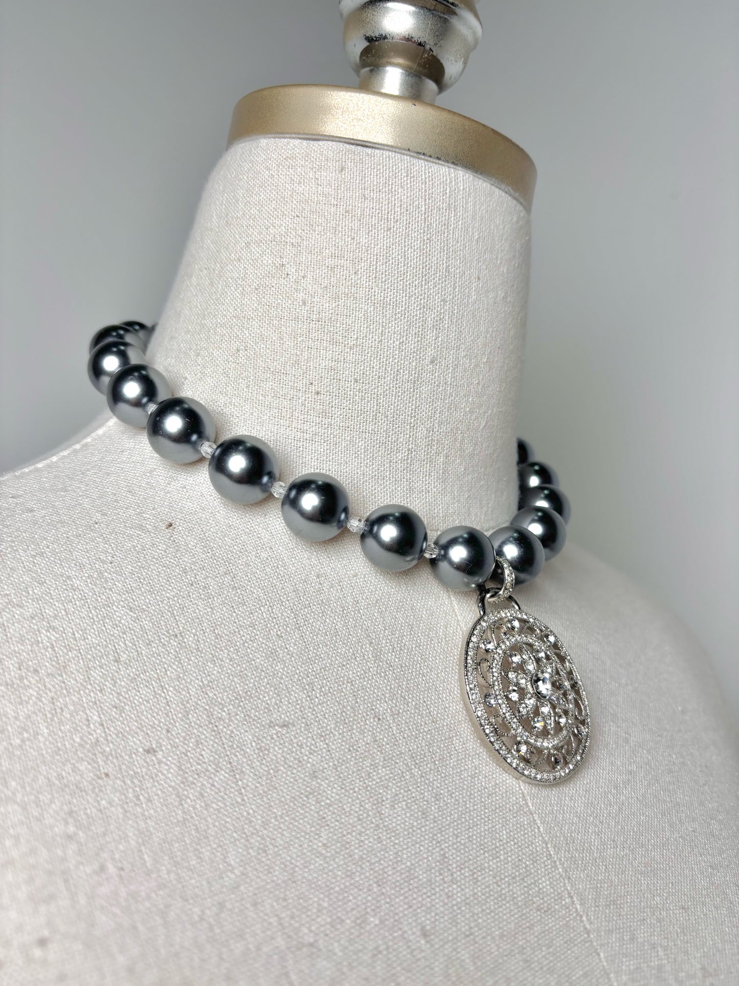 No Label Hematite stones w/CZ Stones Pendant Necklace