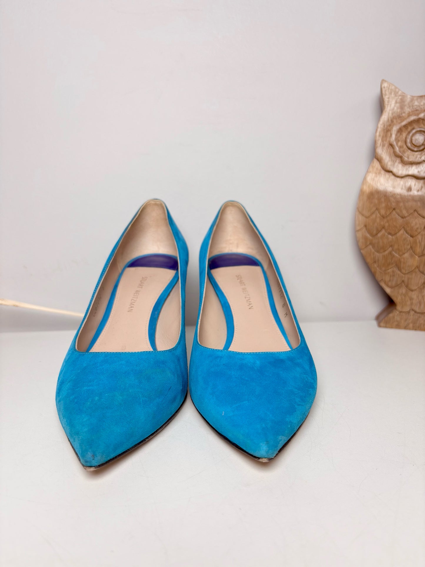 W Shoe Size 8 Stuart Weitzman Turquoise Leather Suede Heels