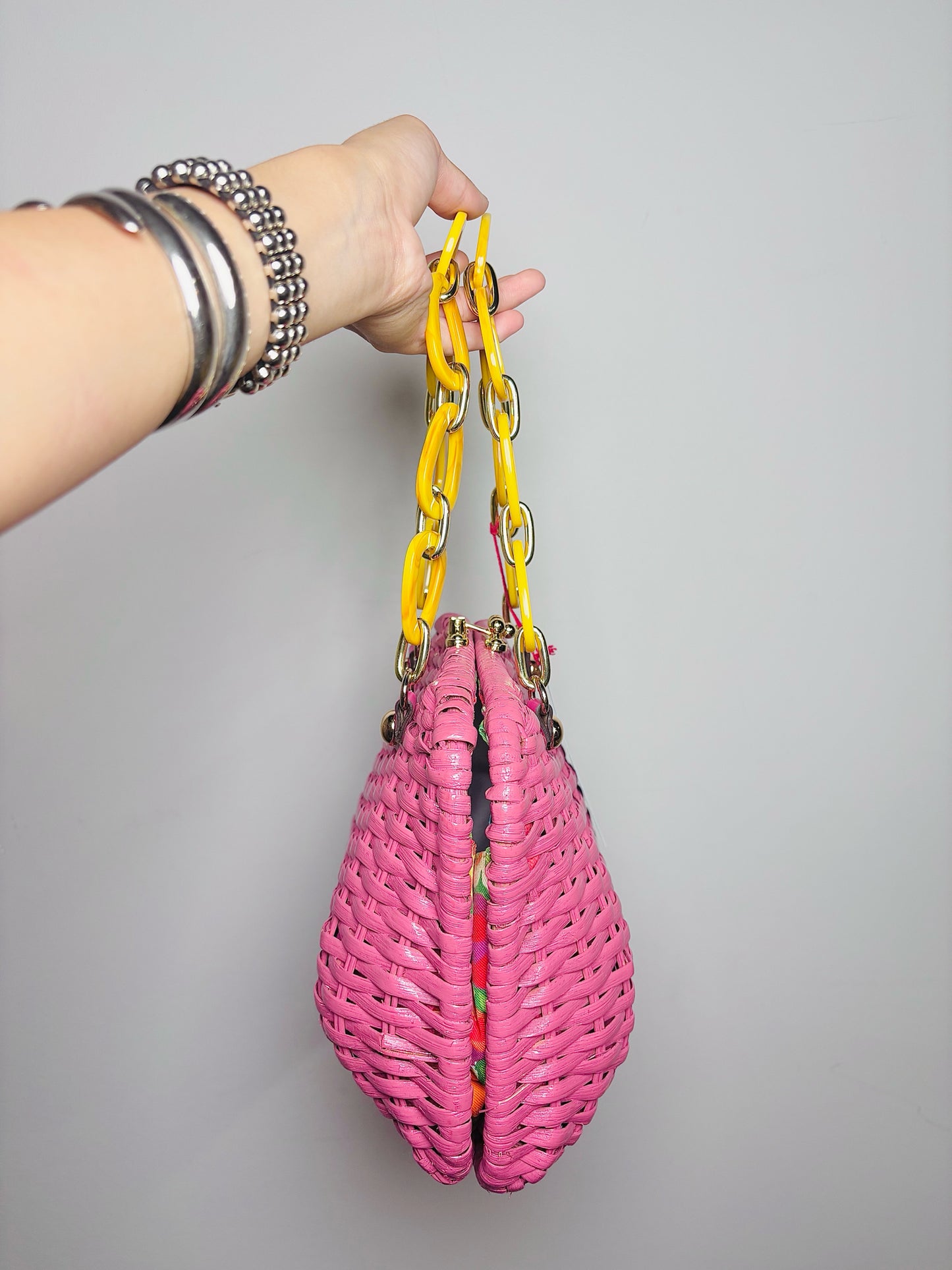 Frances Valentine Solid Wicker NWT Pink Purse
