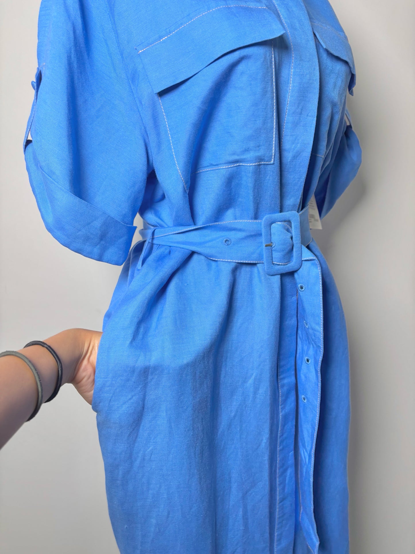 Women Size M Hunter Bell Blue Solid Linen Dress
