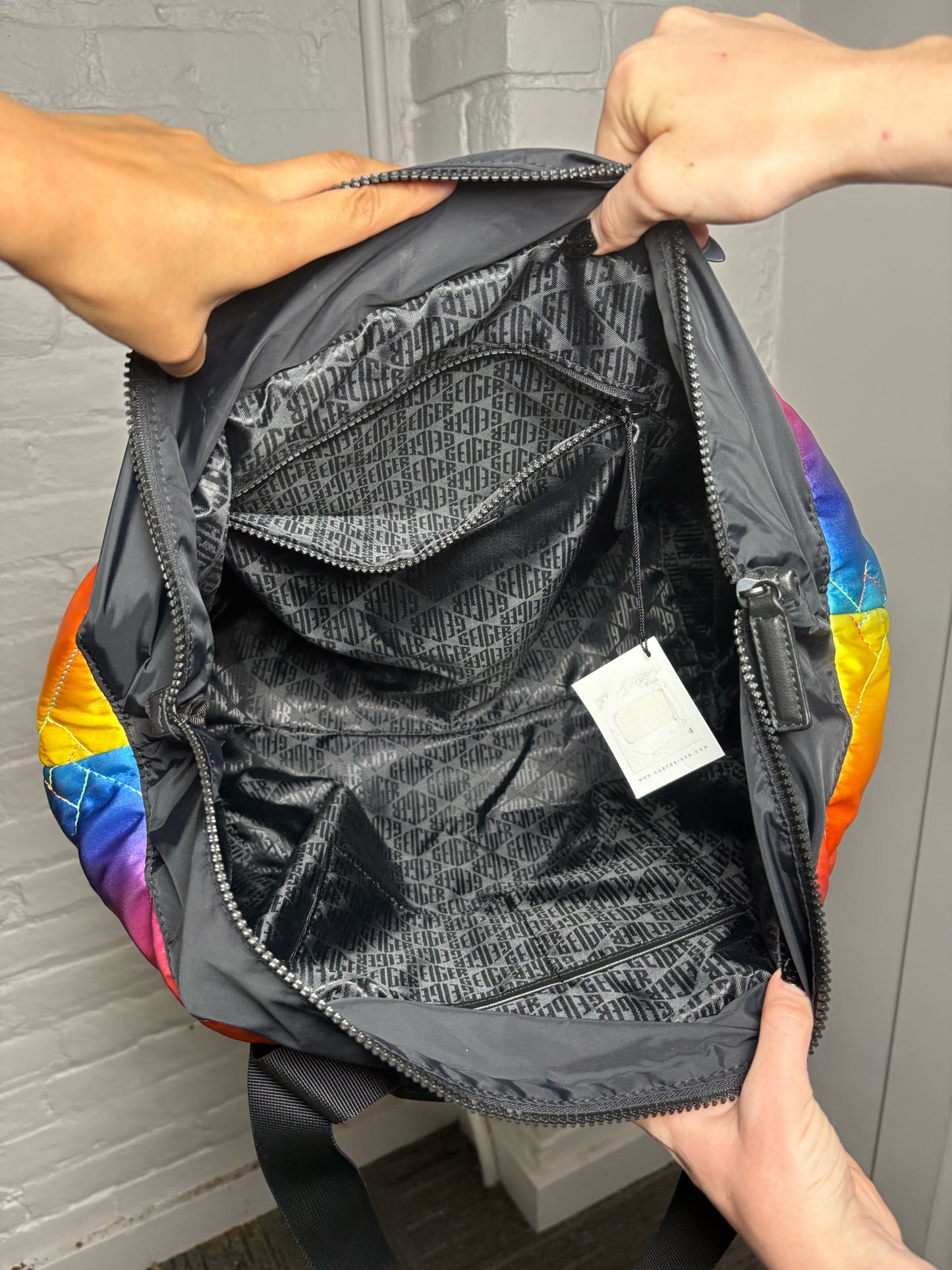 Recycled Nylon Kurt Geiger Quilted Rainbow Tote Bag