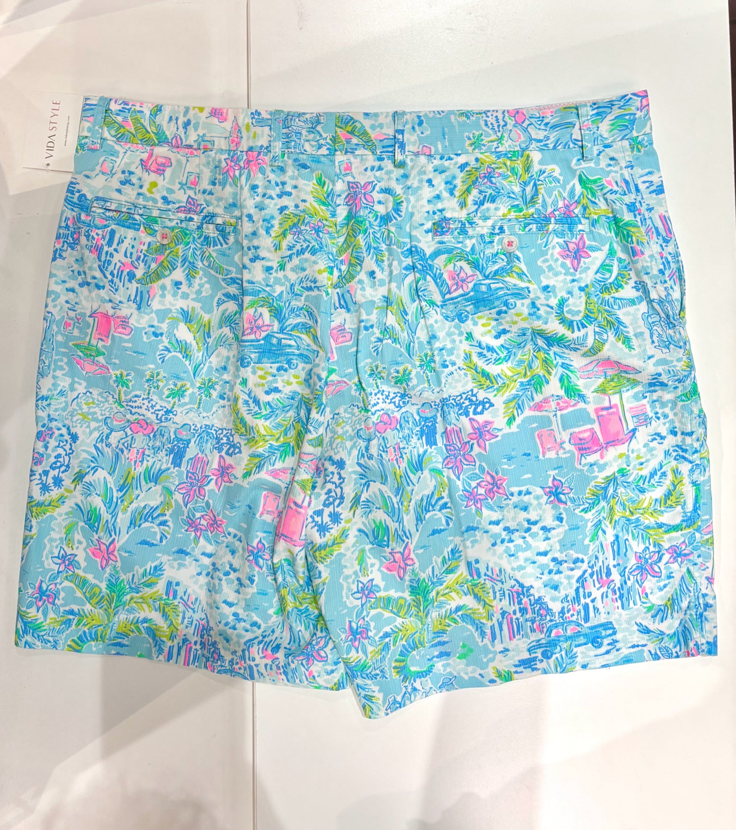 Lilly Pulitzer Turquoise, Pink, Blue Cotton Tropical Men's XXL Shorts