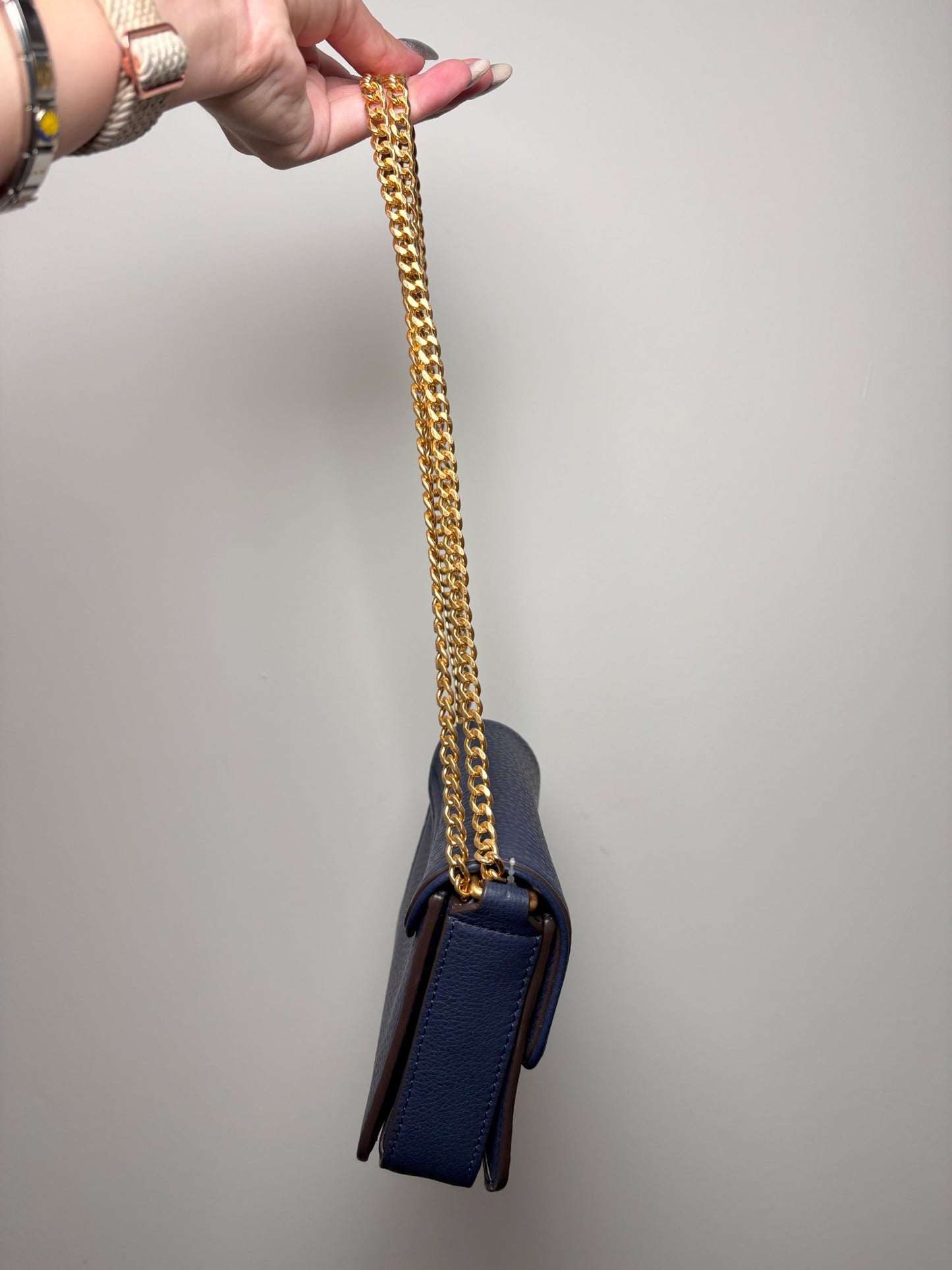 Tory Burch Solid Leather Navy Cowhide Purse