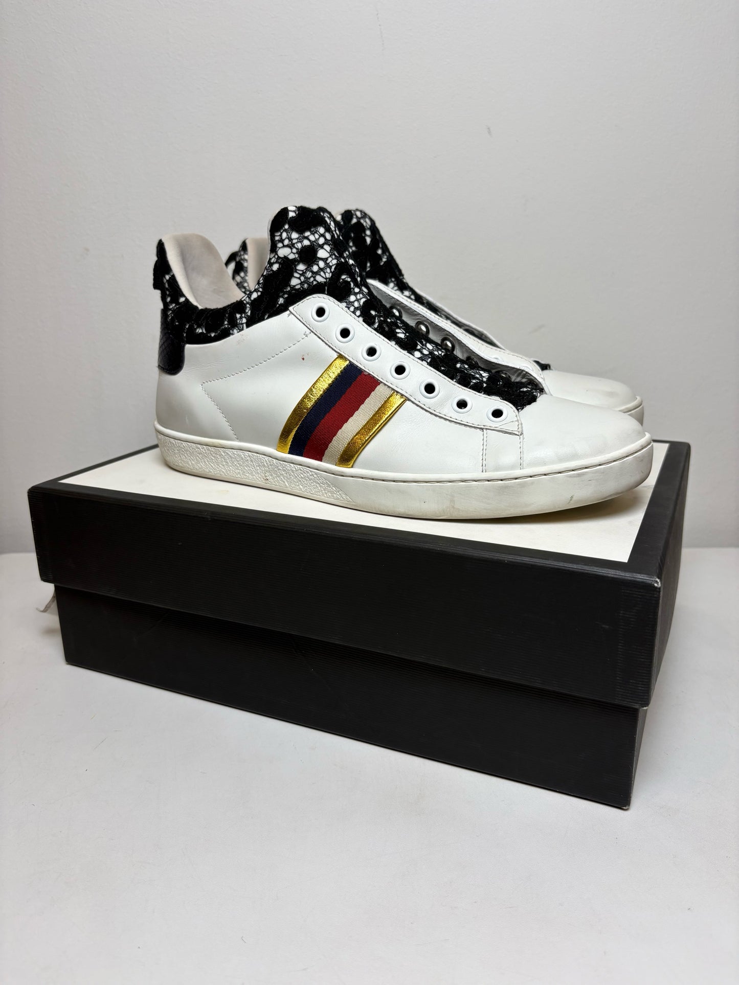 Size 38 (8) Gucci Ace High 'Lace" Sneaker Leather Women's