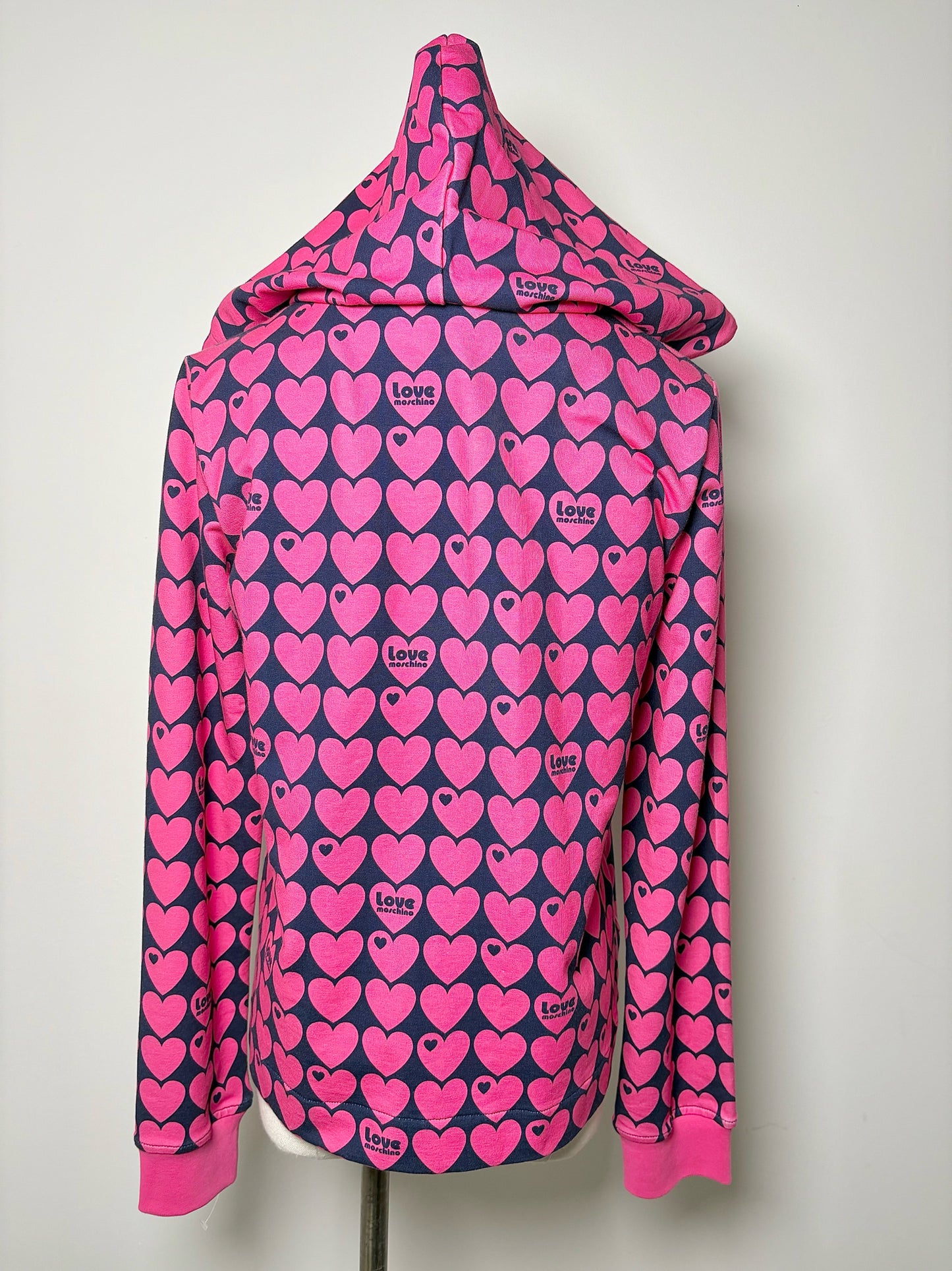 Women Size 4 (S) Love Moschino Pink, blue Hearts Cotton NWT Jacket