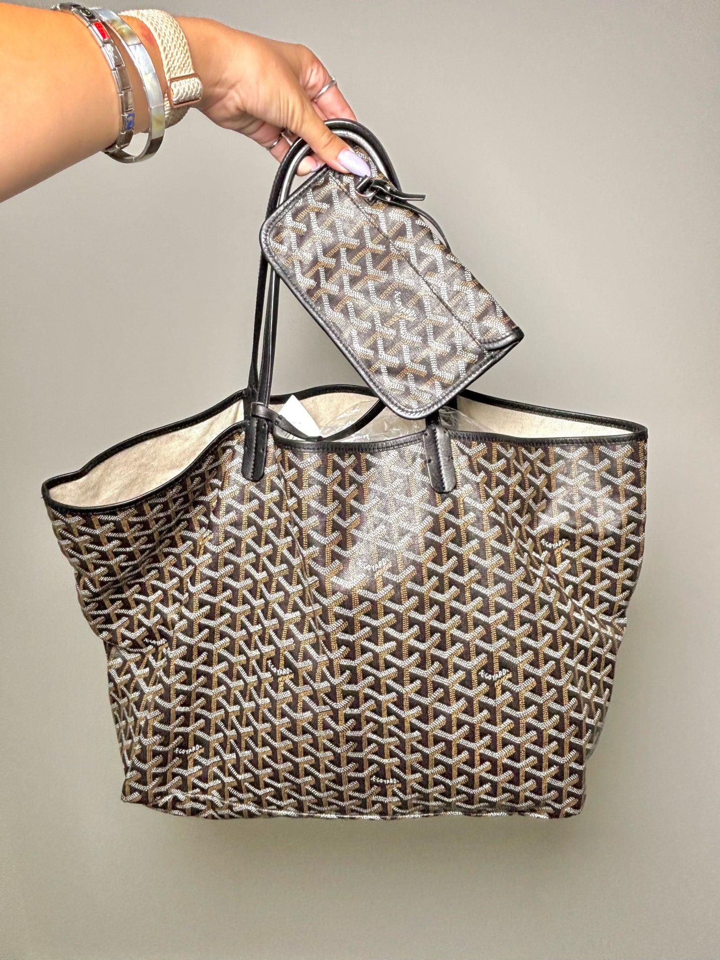 Goyard-Goyardine St. Louis XXL Coated Canvas Pre-owned Black Leather Trim Tote